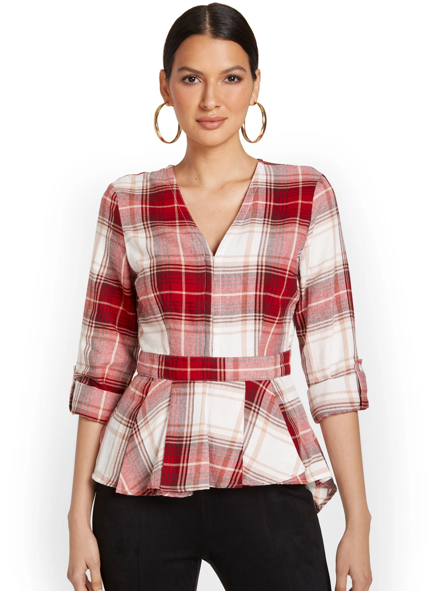 Plaid Peplum Blouse - Image 9
