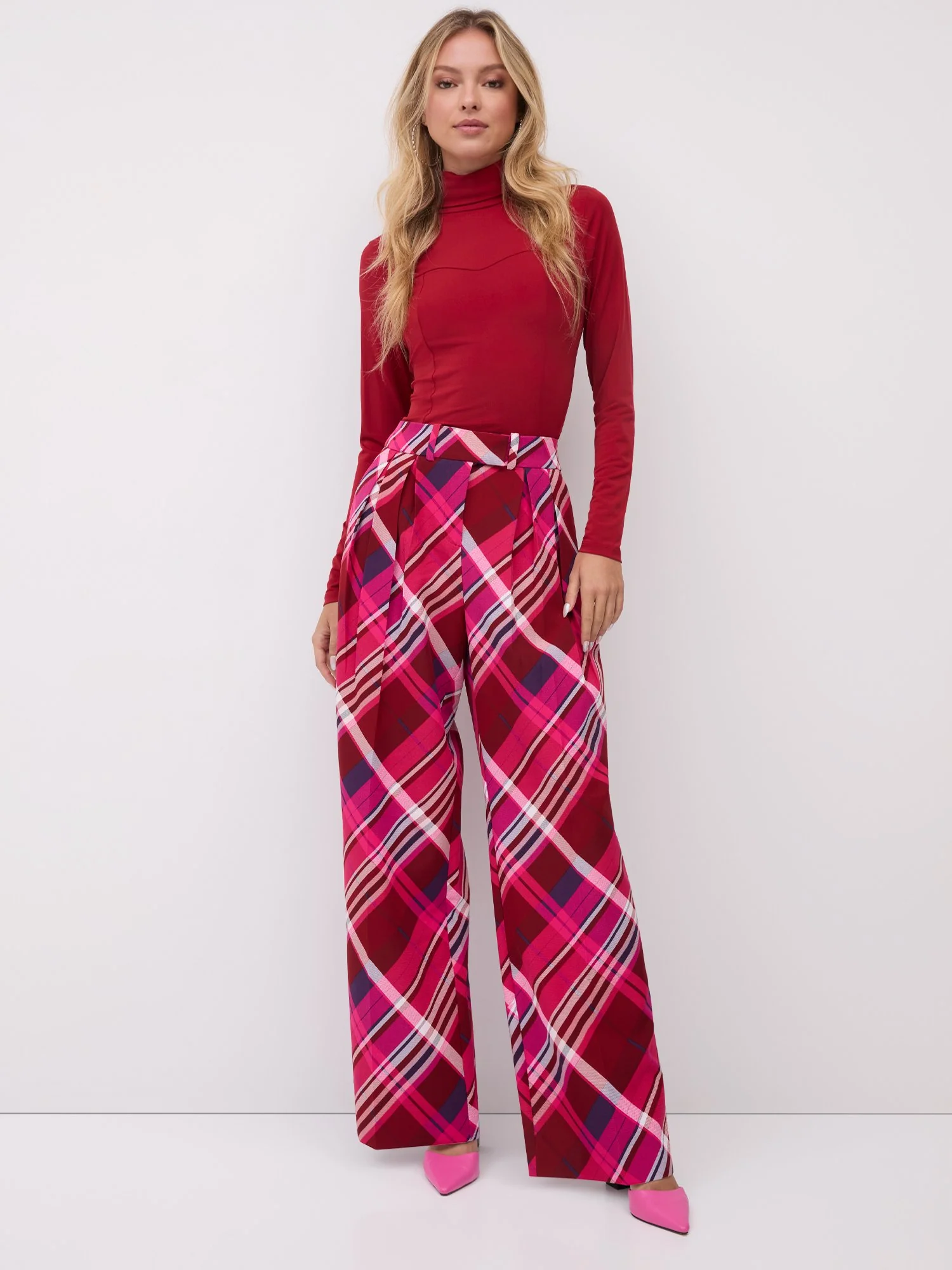 Plaid Pleated High-Waisted Wide-Leg Pant - Image 2