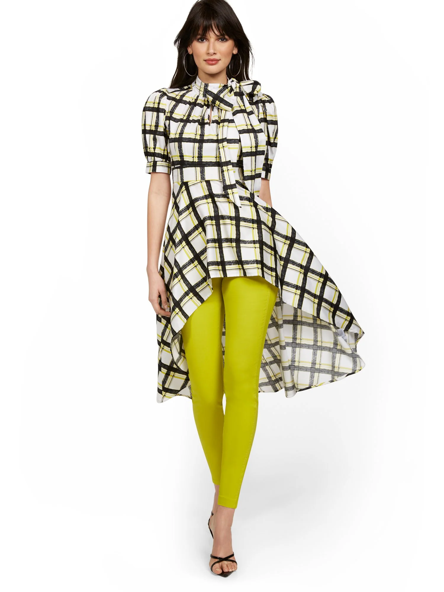 Plaid Poplin High-Low Shirt - Image 2