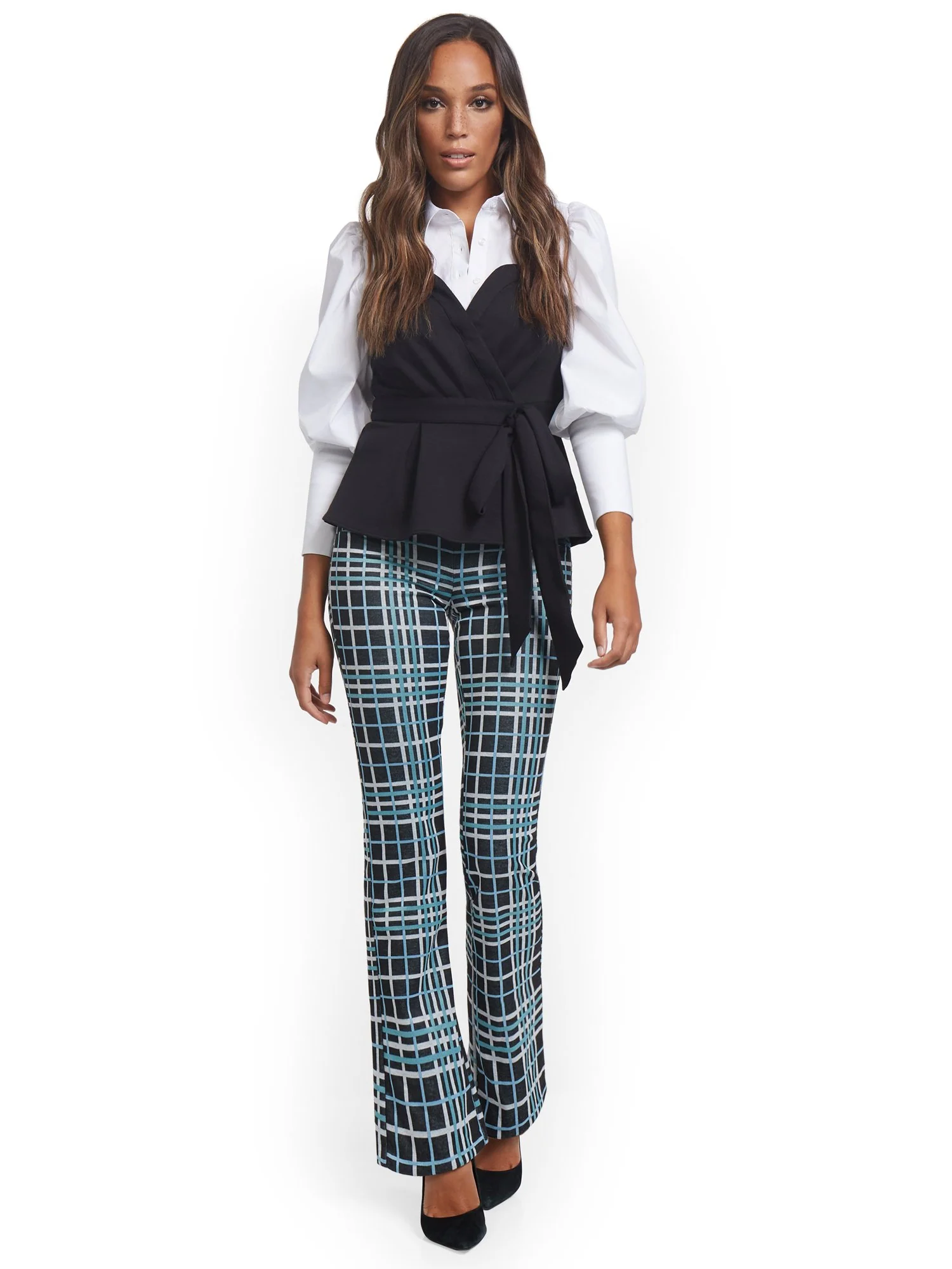 Plaid Pull-On Bootcut Ponte Knit Pant - Superflex - Image 3