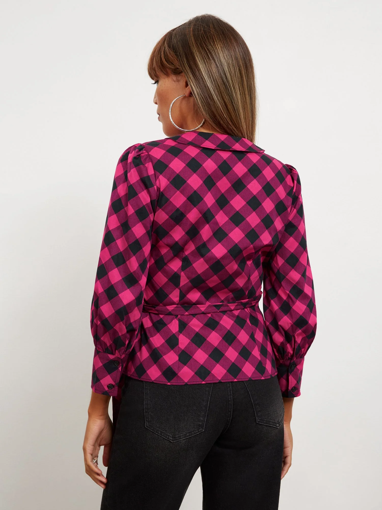 Plaid Side-Tie Blouse - Image 3