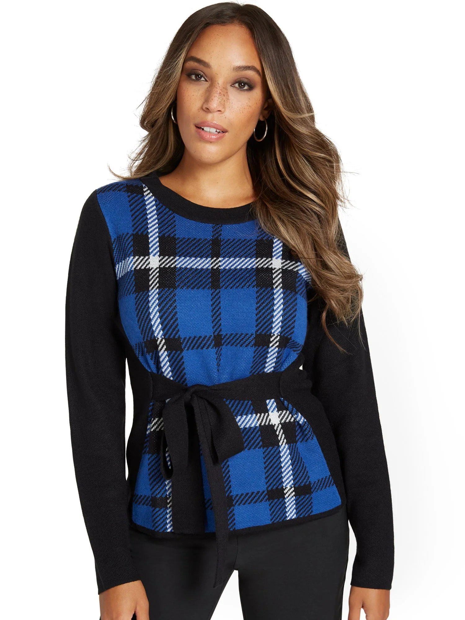 Plaid Tie-Waist Sweater - Image 2