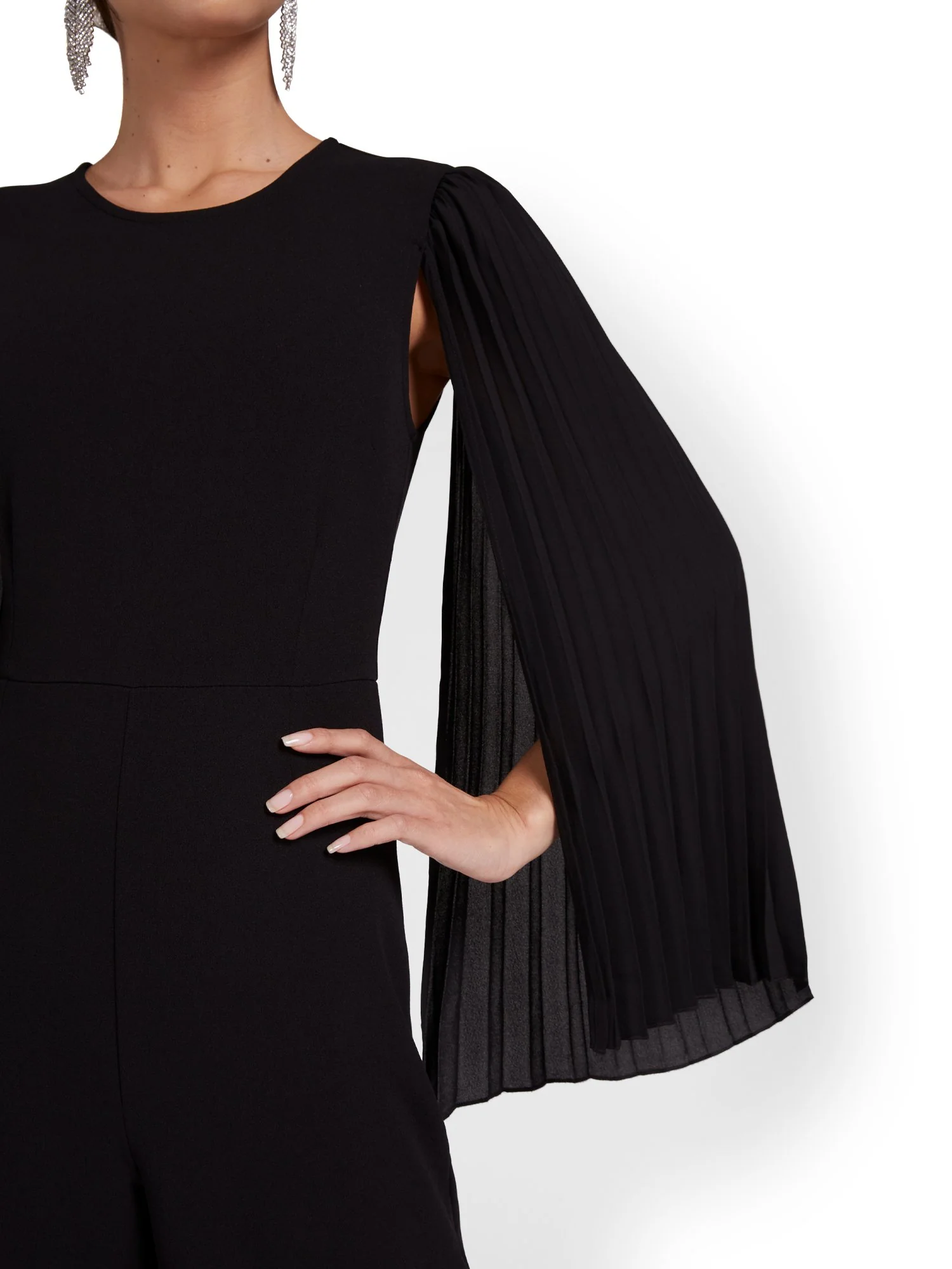 Pleated Cape-Sleeve Jumpsuit - Image 4