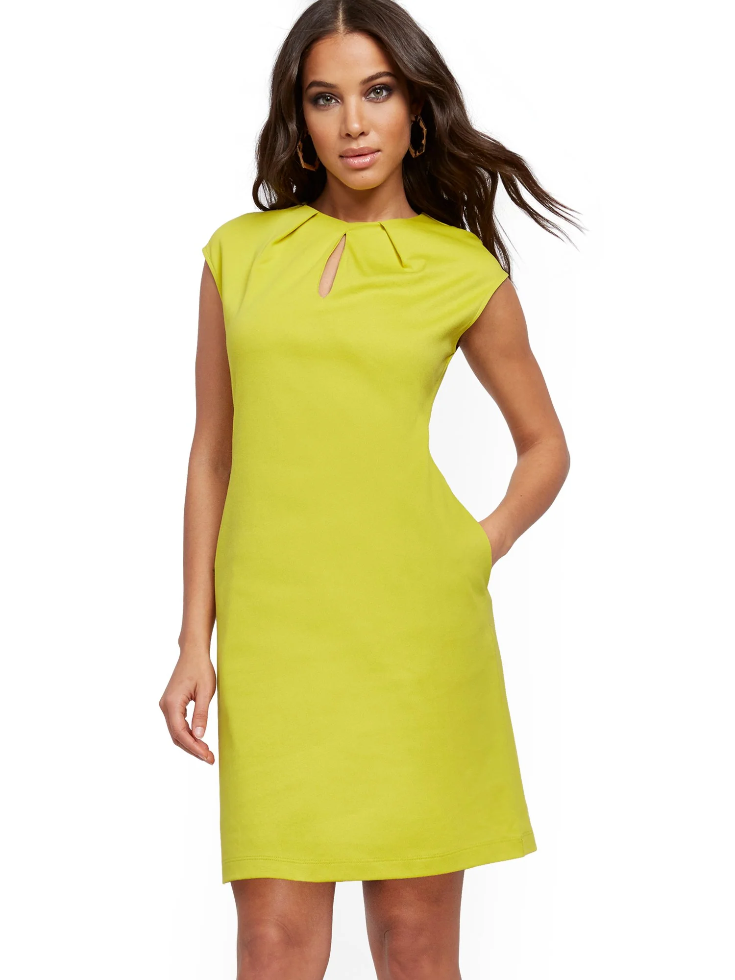 Pleated Cotton Keyhole Shift Dress - Image 14