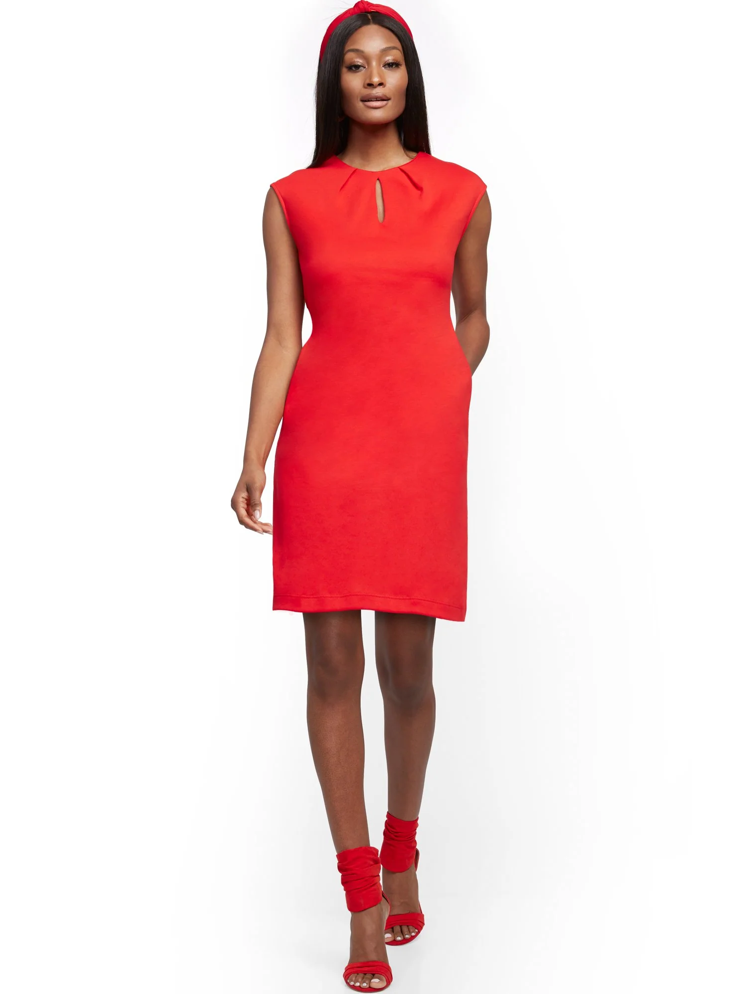 Pleated Cotton Keyhole Shift Dress - Image 28