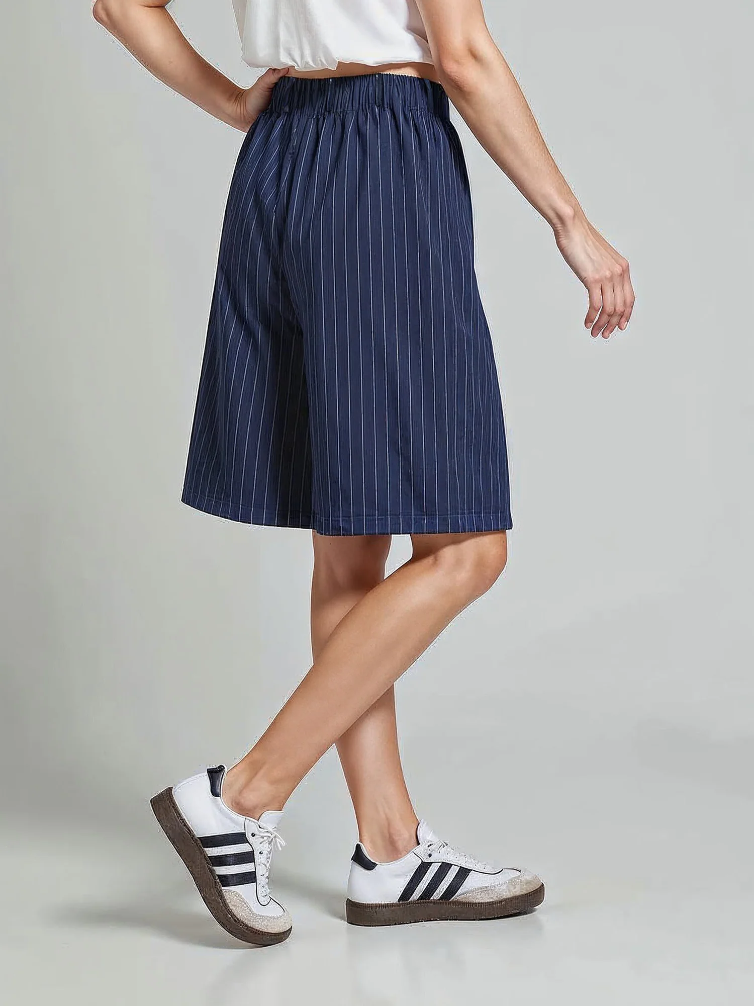 Pleated Pin Stripe Bermuda Shorts - Image 3