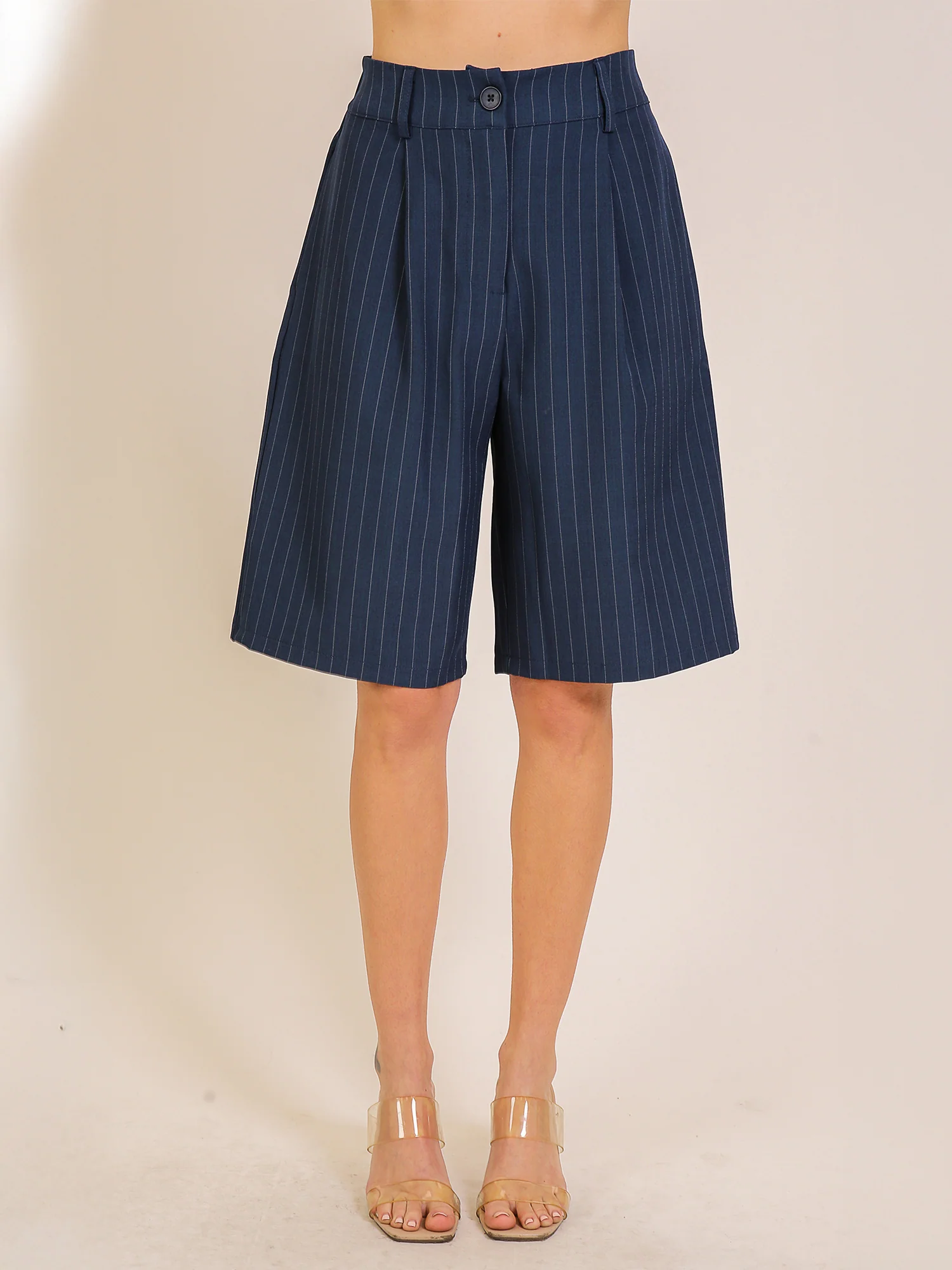 Pleated Pin Stripe Bermuda Shorts - Image 4