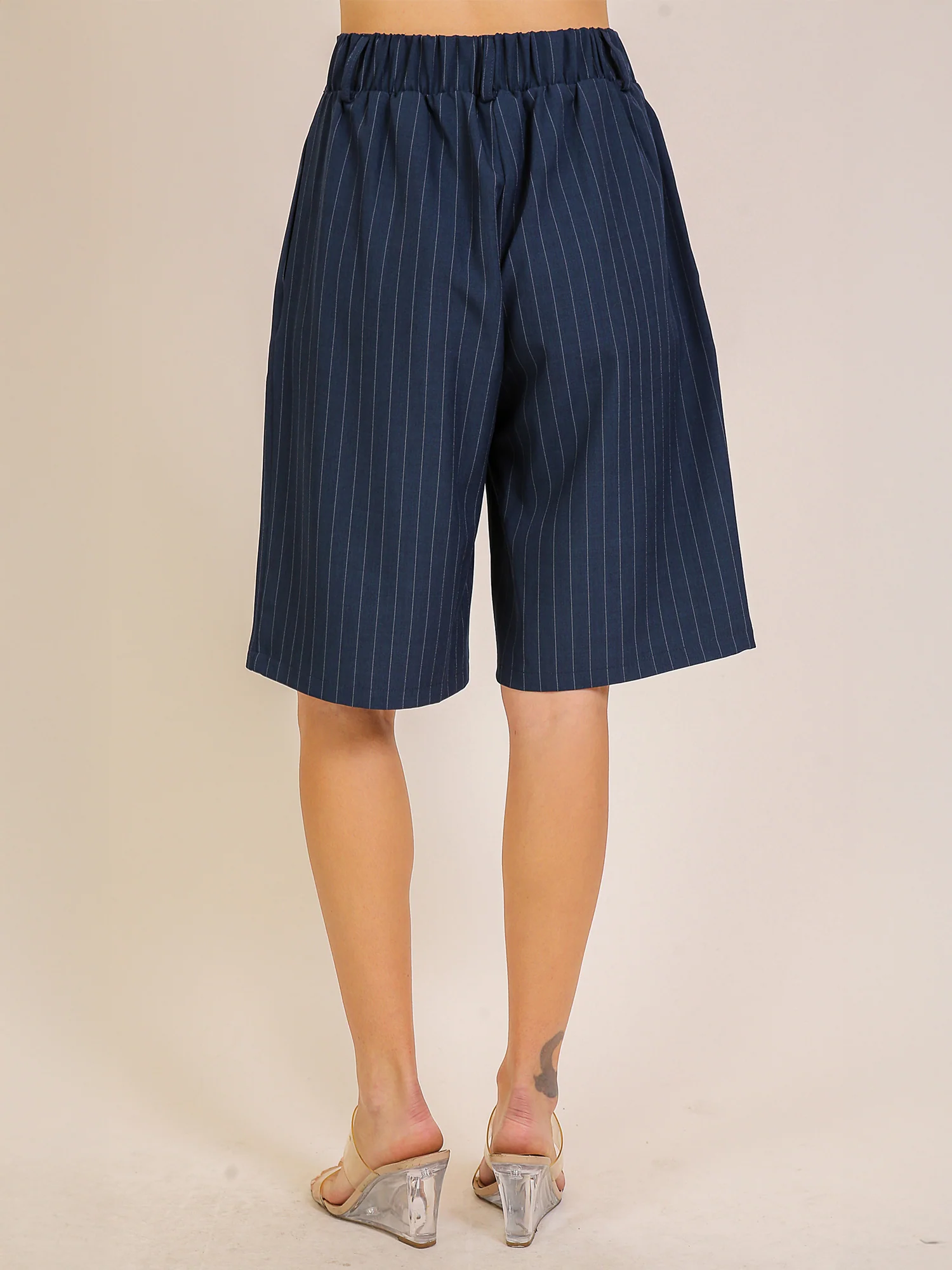Pleated Pin Stripe Bermuda Shorts - Image 6
