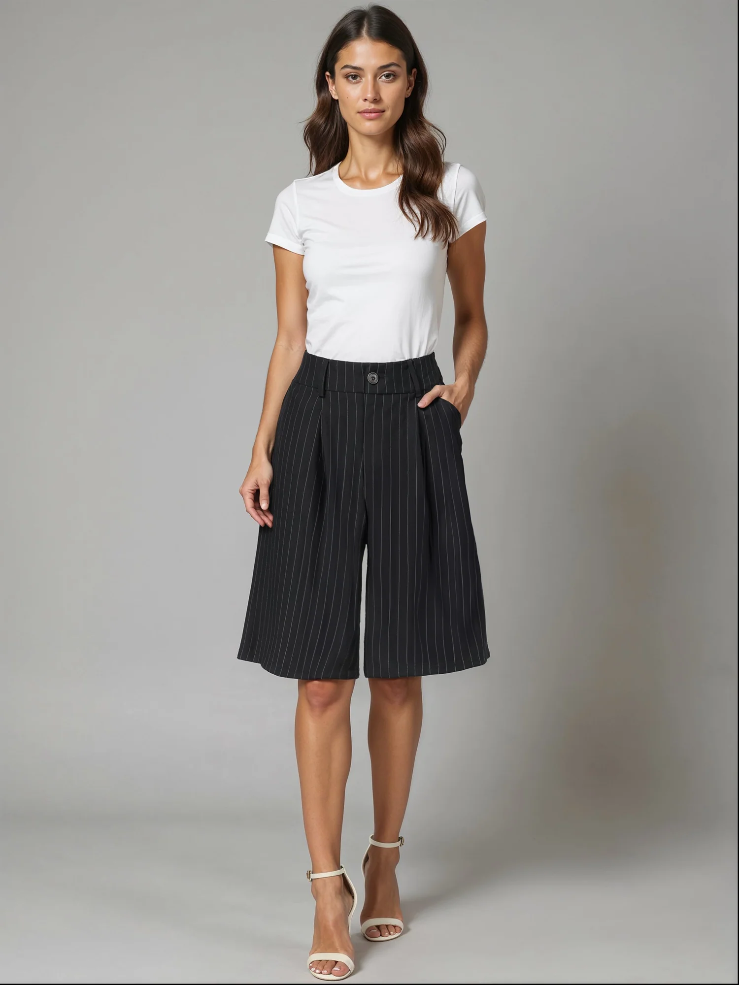 Pleated Pin Stripe Bermuda Shorts - Image 8