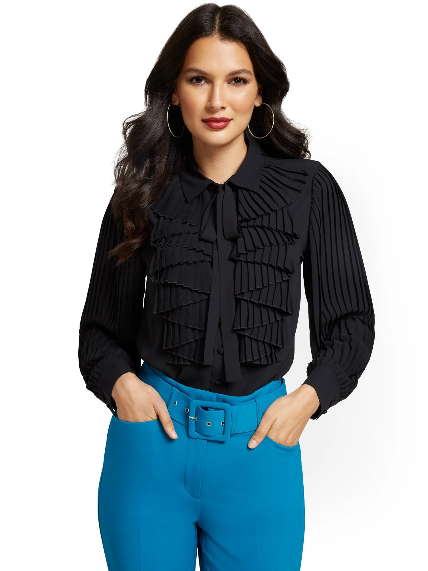 Pleated Tie-Neck Blouse - Image 2