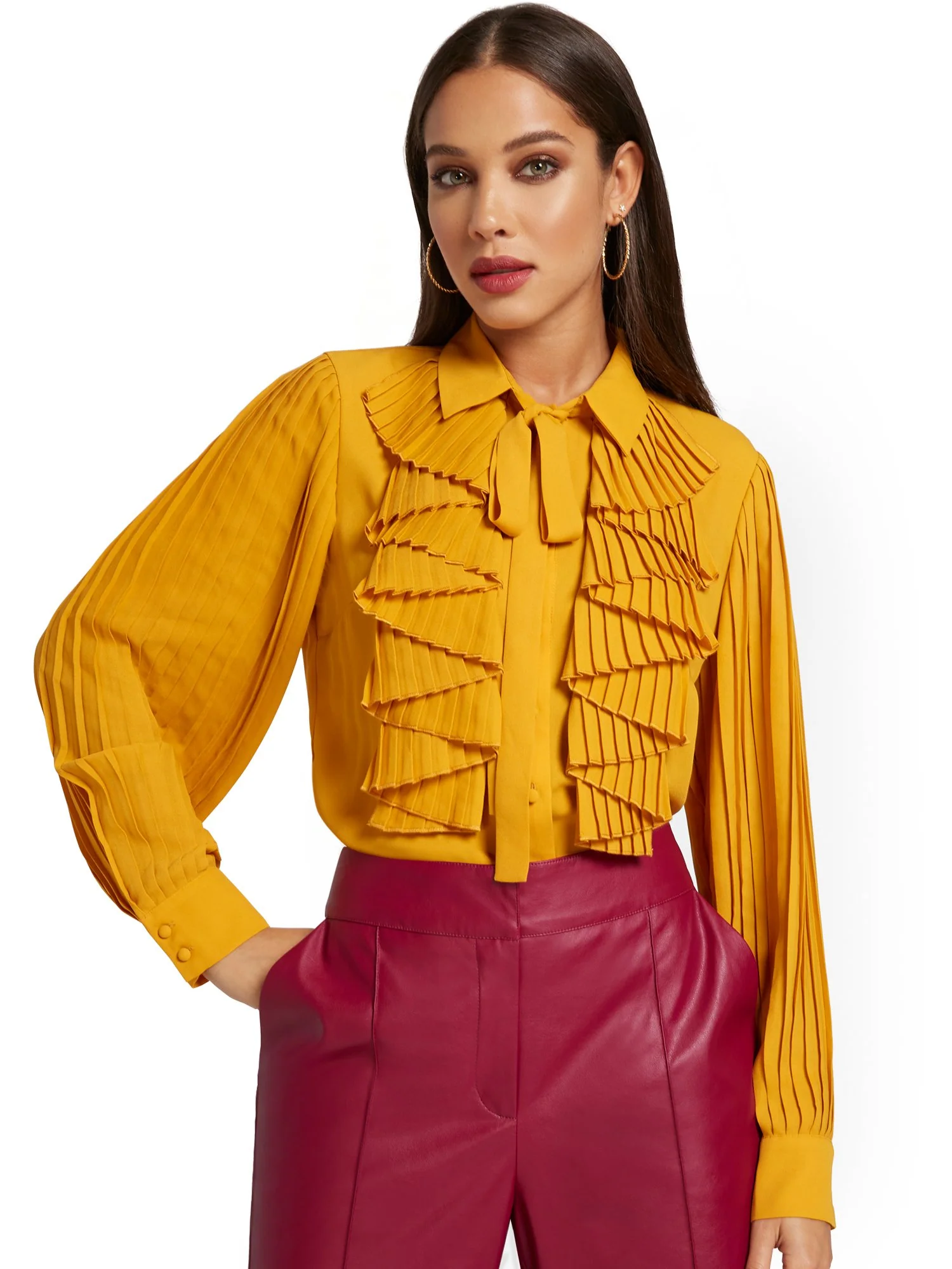 Pleated Tie-Neck Blouse - Image 4