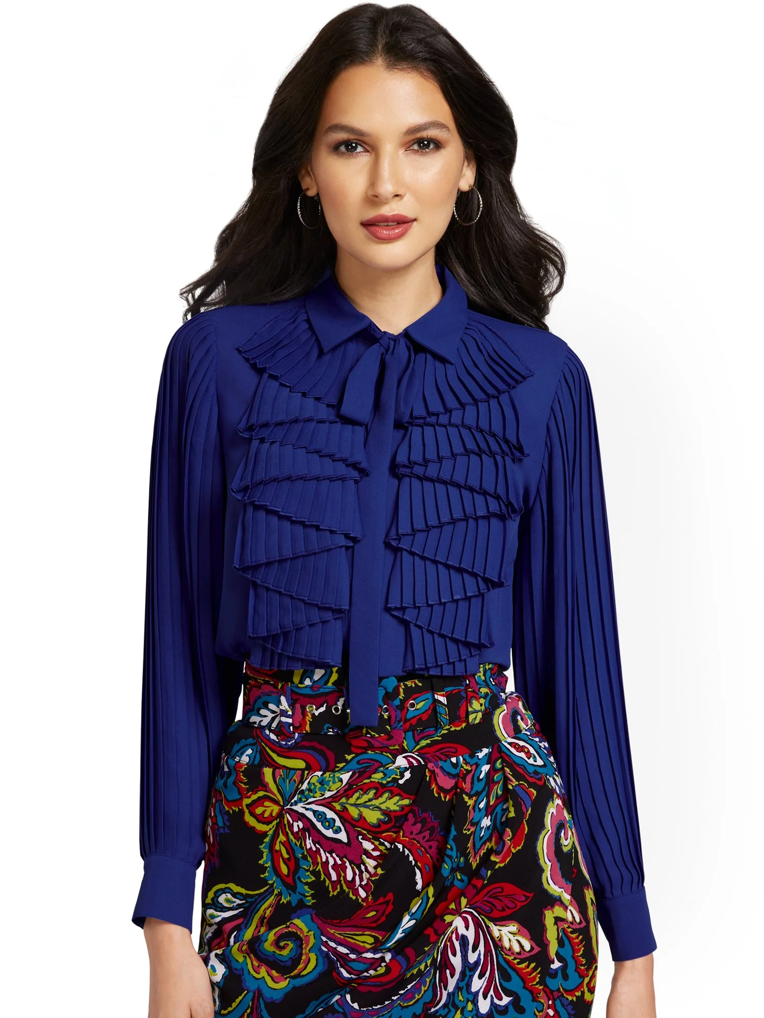 Pleated Tie-Neck Blouse - Image 8