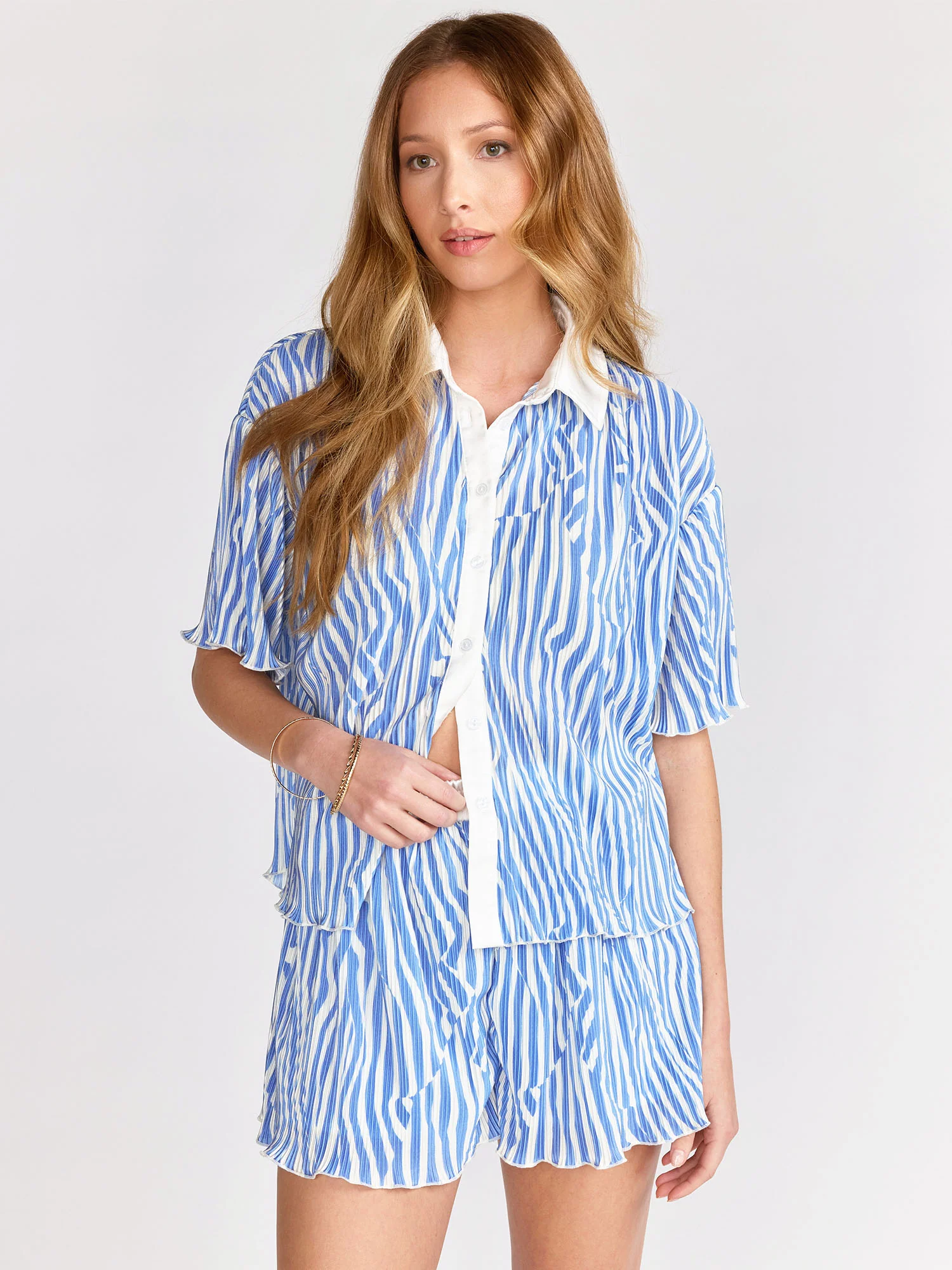 Plisse Swirl Button Front Shirt - Lena