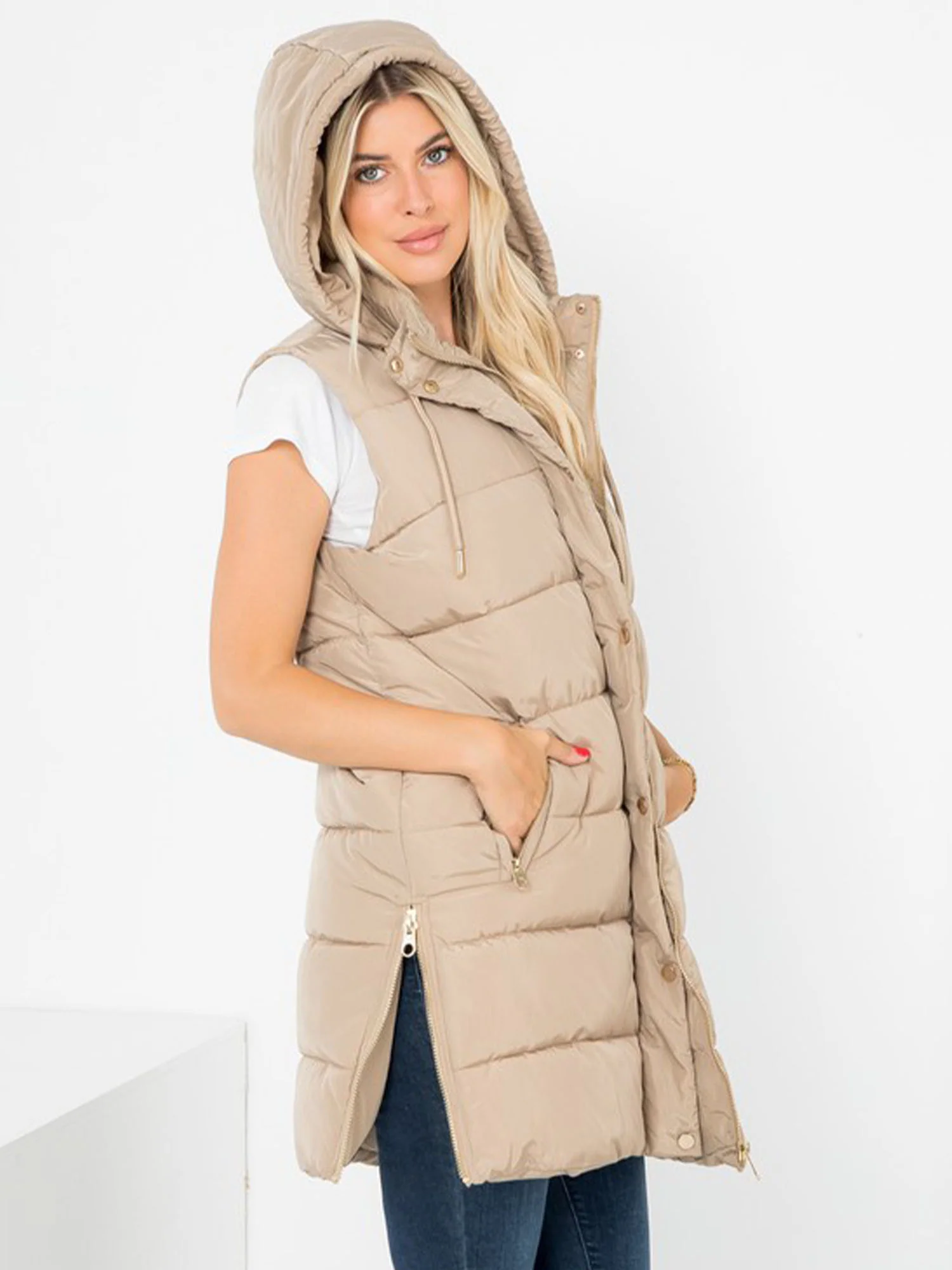 Plus Hooded Long Puffer Vest - Image 2