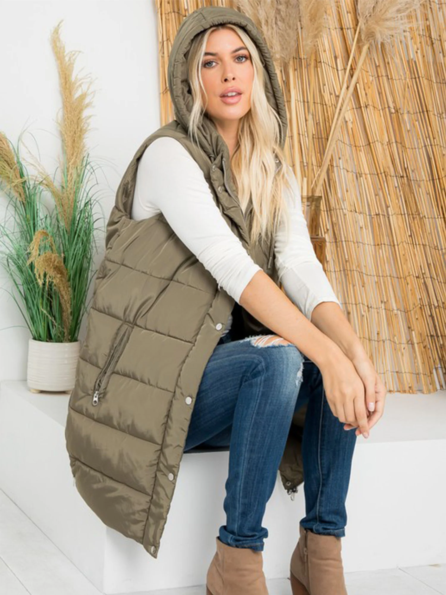 Plus Hooded Long Puffer Vest - Image 8