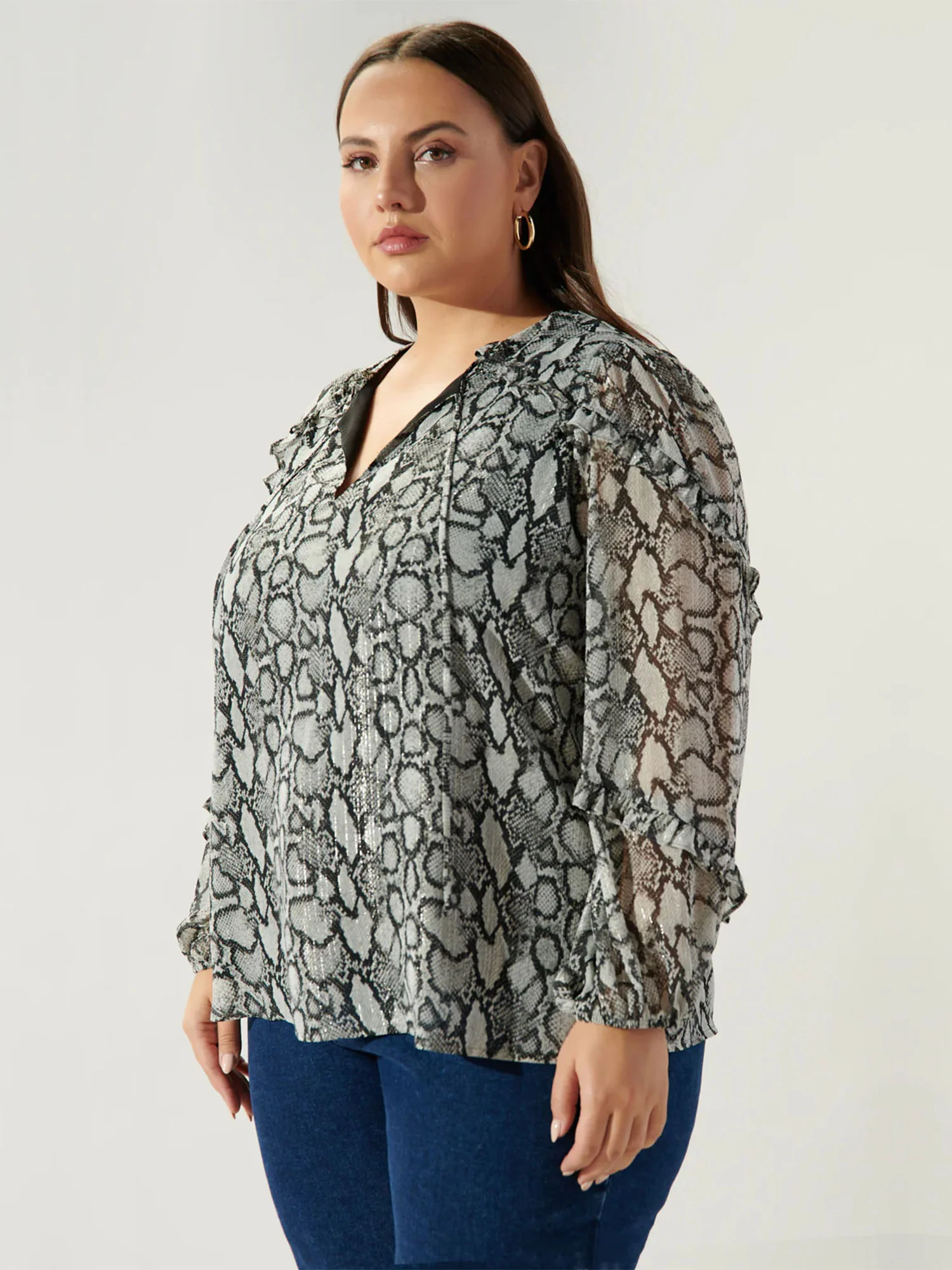 Sugarlips Plus Long Sleeve Sheer Snake Print Blouse - Brands We Love - Image 3