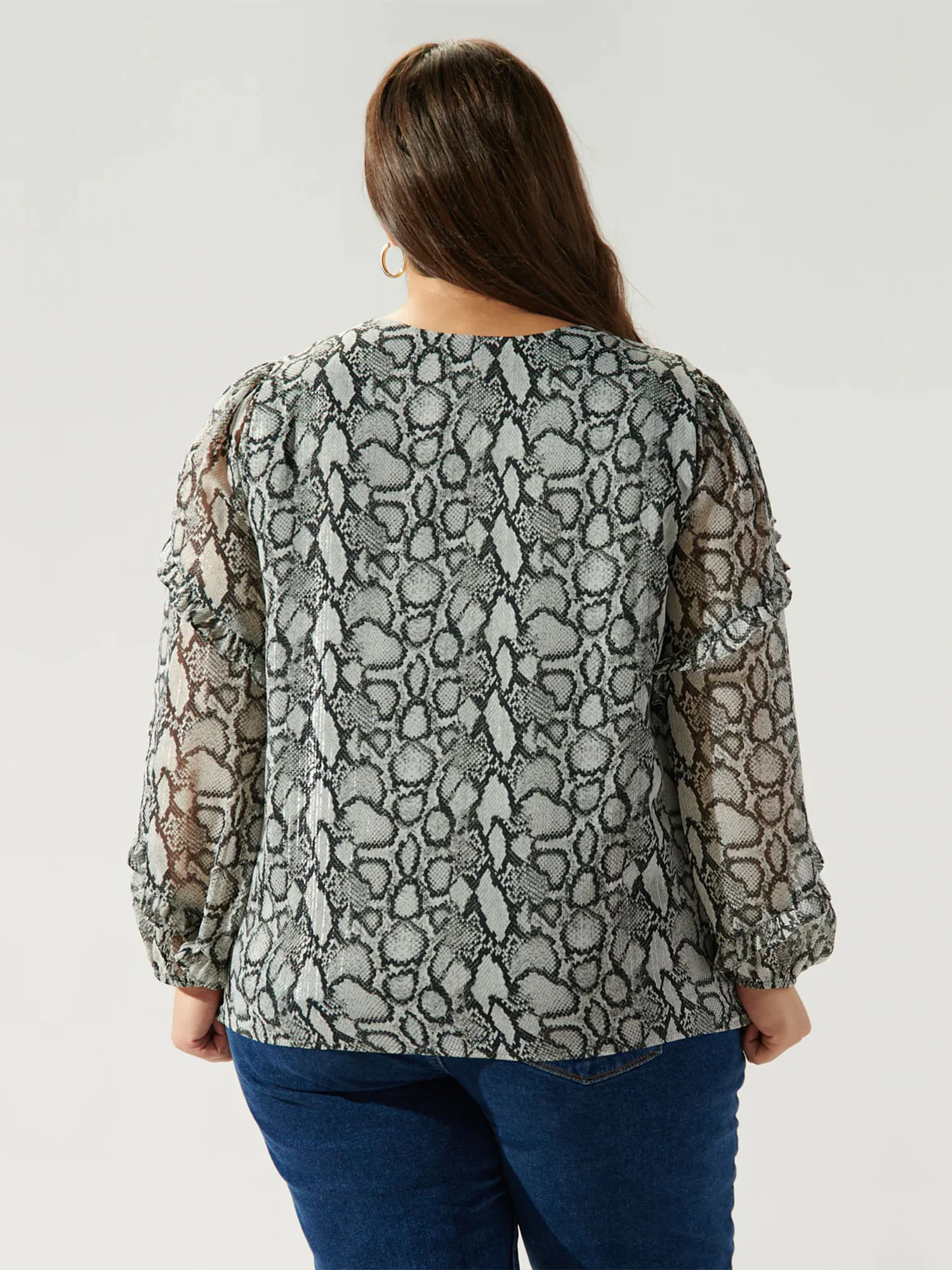 Sugarlips Plus Long Sleeve Sheer Snake Print Blouse - Brands We Love - Image 4