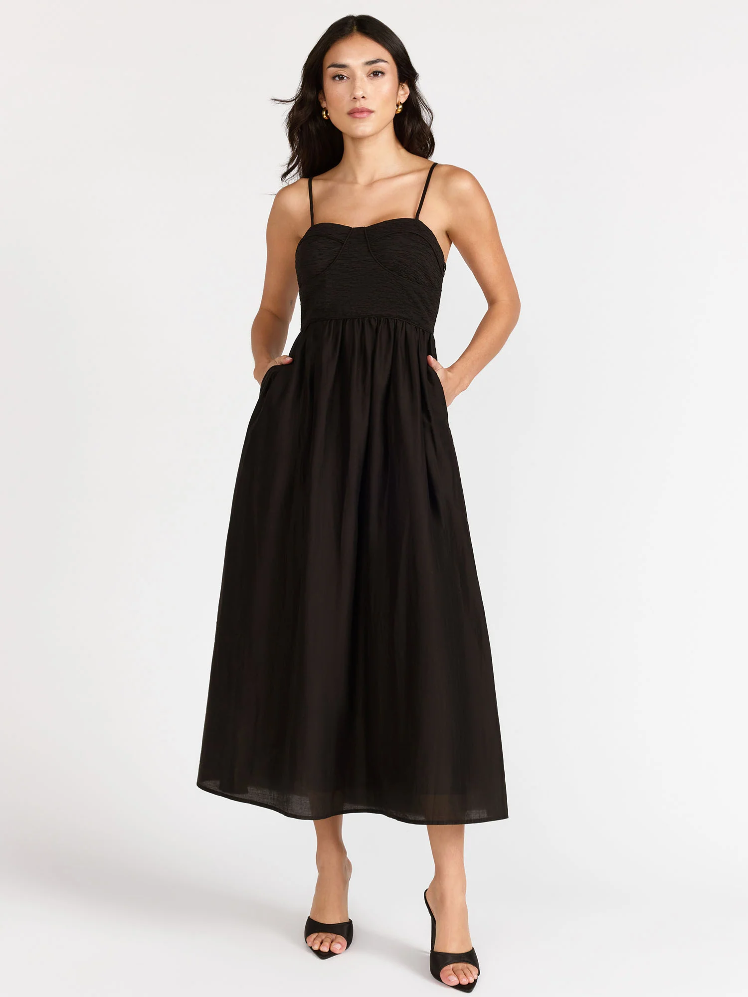 Corset Knit Woven Midi Dress - Crescent - Image 2