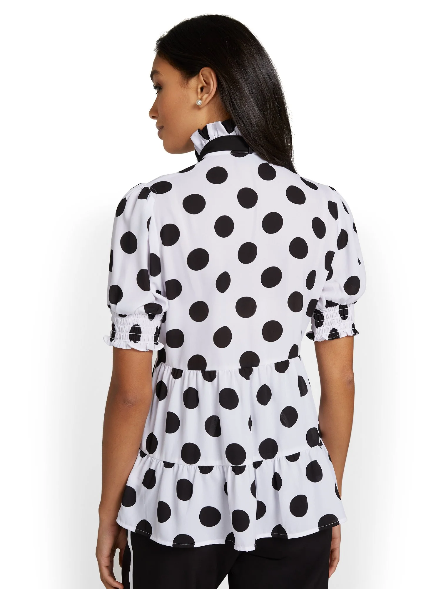 Polka-Dot Bow-Front Tiered Blouse - Image 2