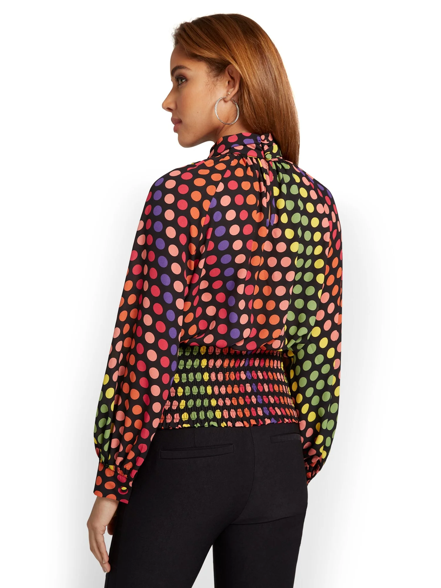 Polka-Dot Bow-Neck Blouse - Image 3