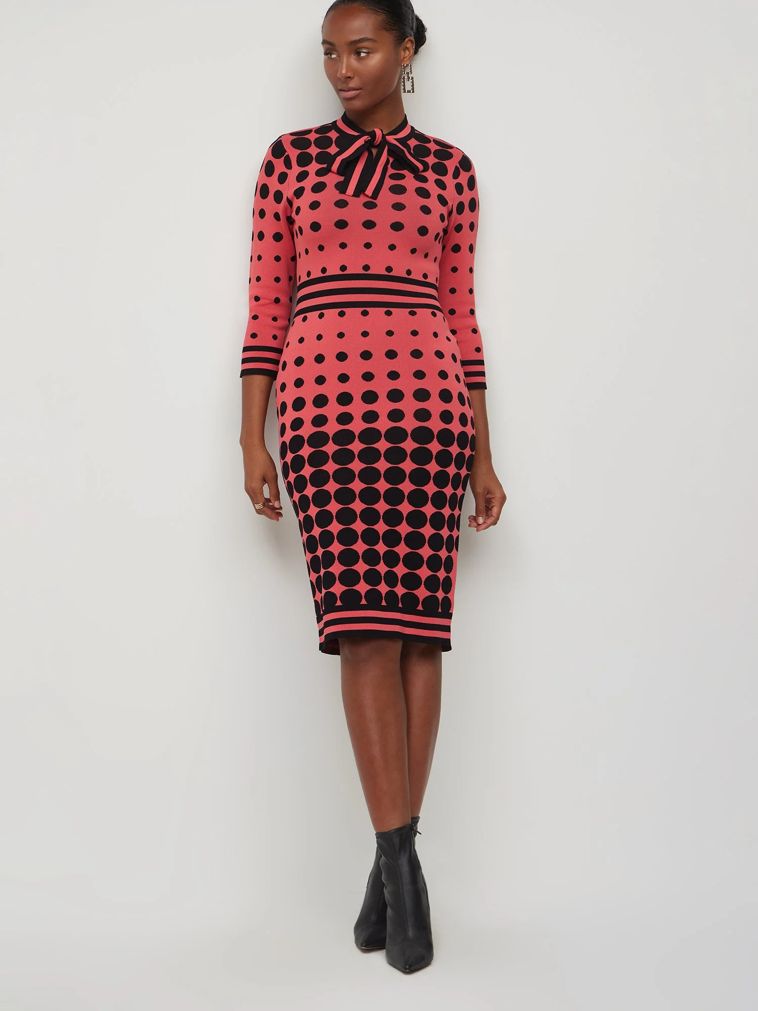 Polka-Dot Bow-Neck Sweater Dress