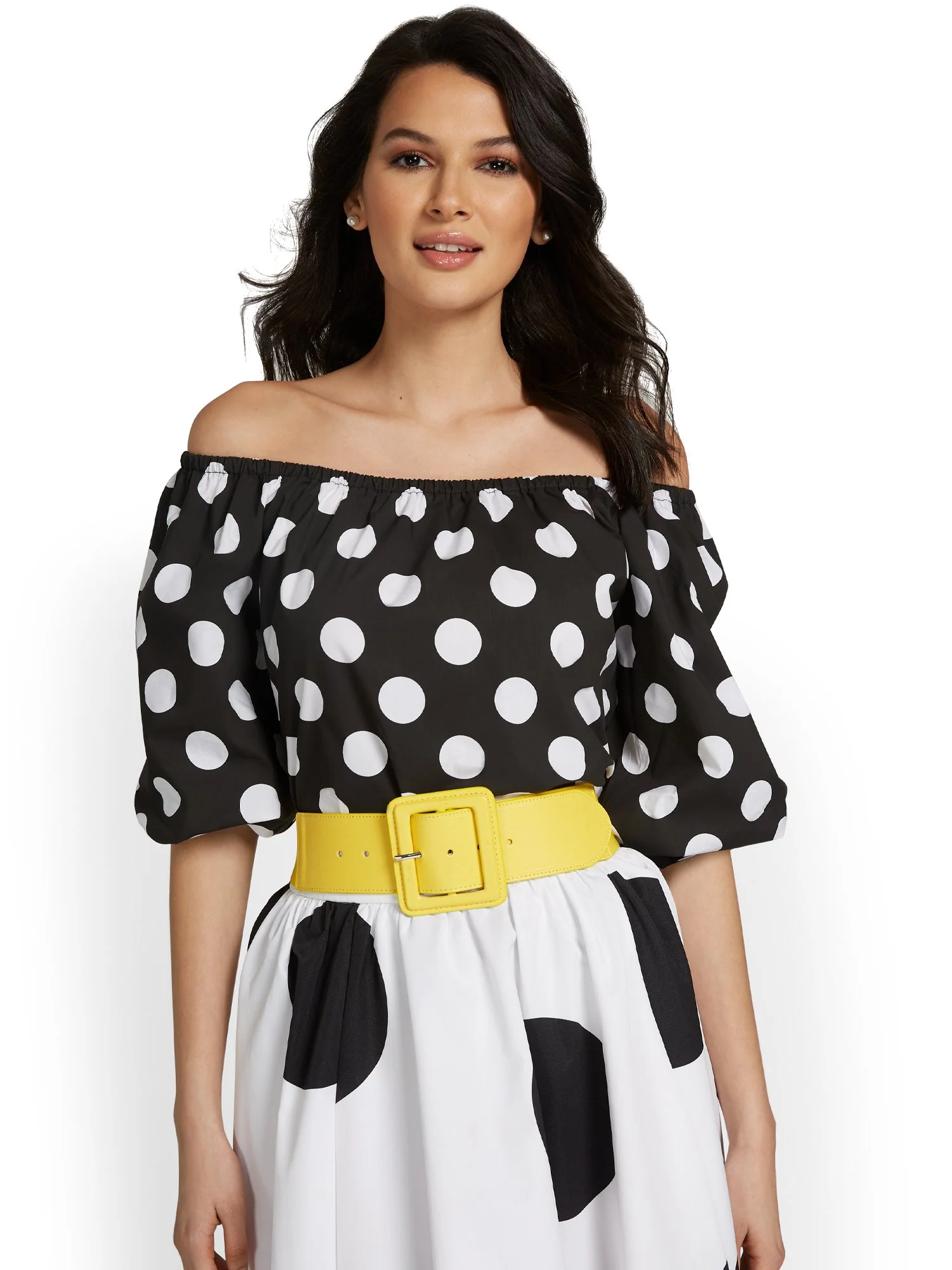 Polka-Dot Off-The-Shoulder Poplin Shirt - Image 2
