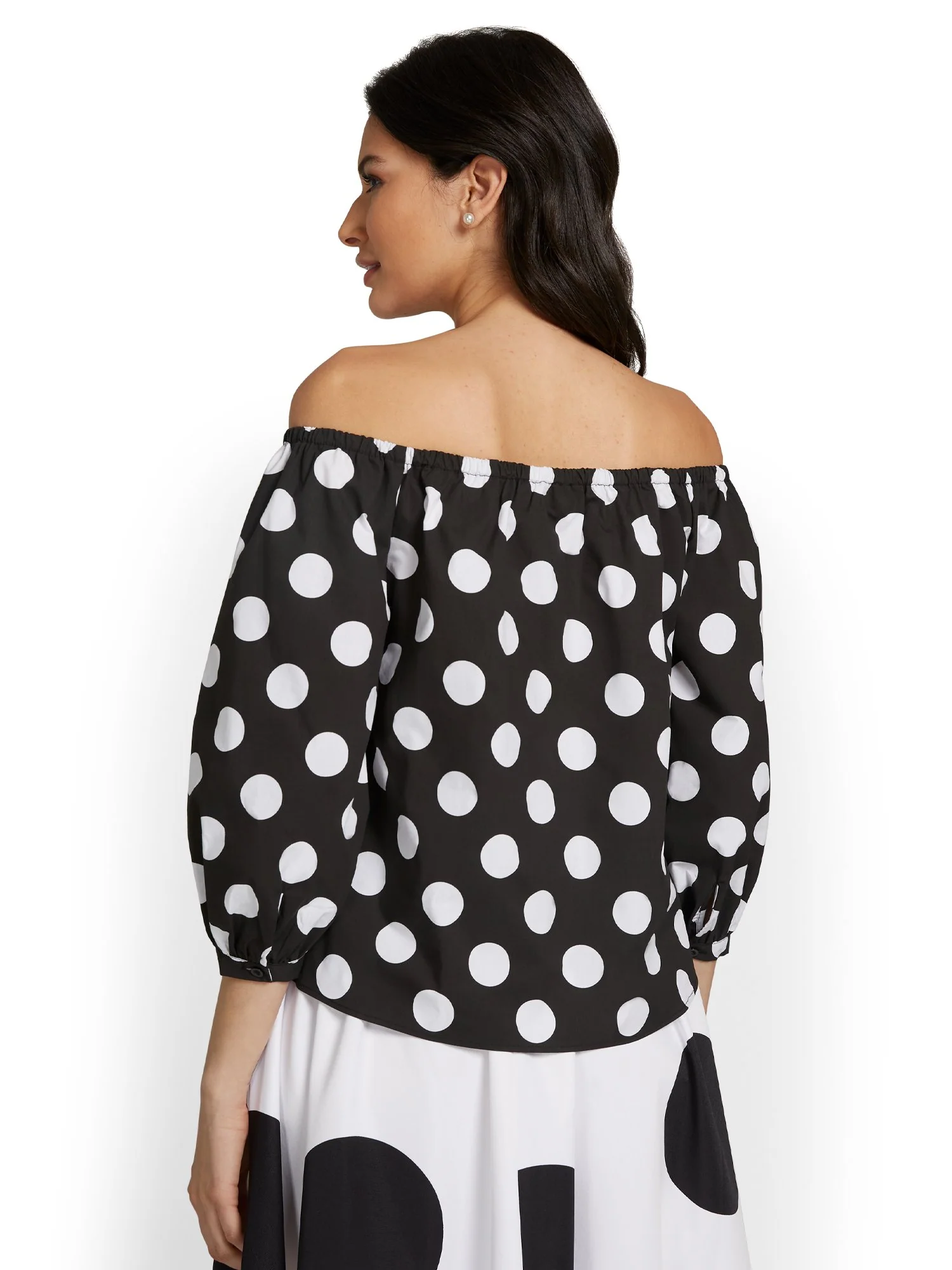 Polka-Dot Off-The-Shoulder Poplin Shirt - Image 3