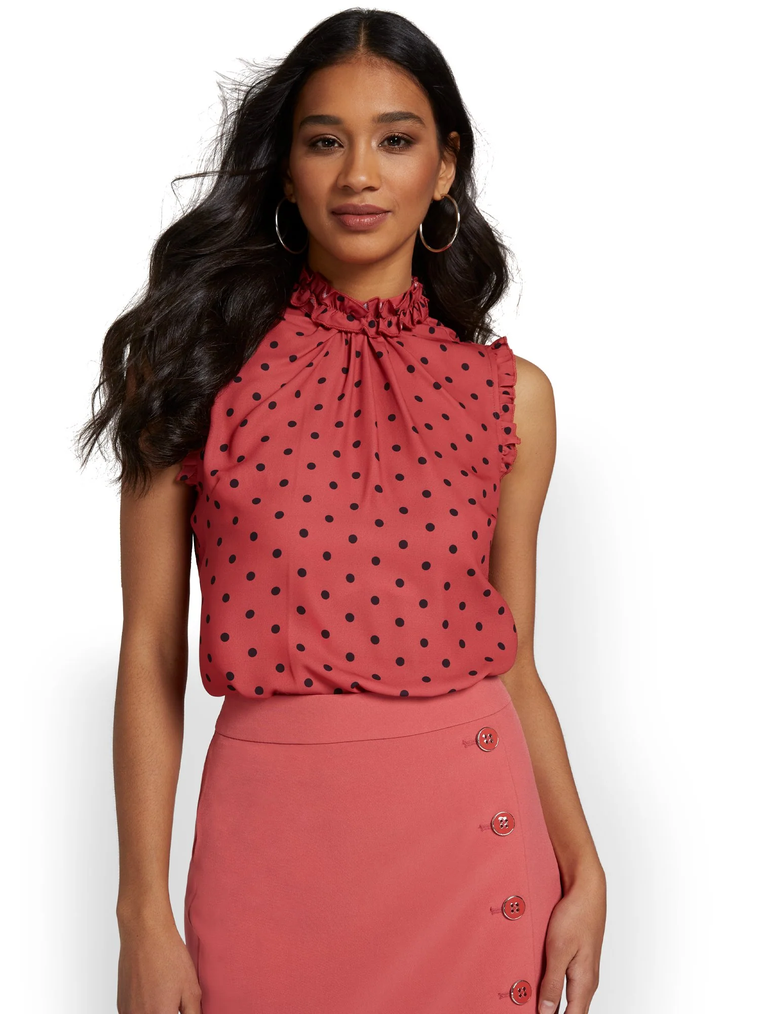 Polka-Dot Ruffle-Neck Blouse - Image 6