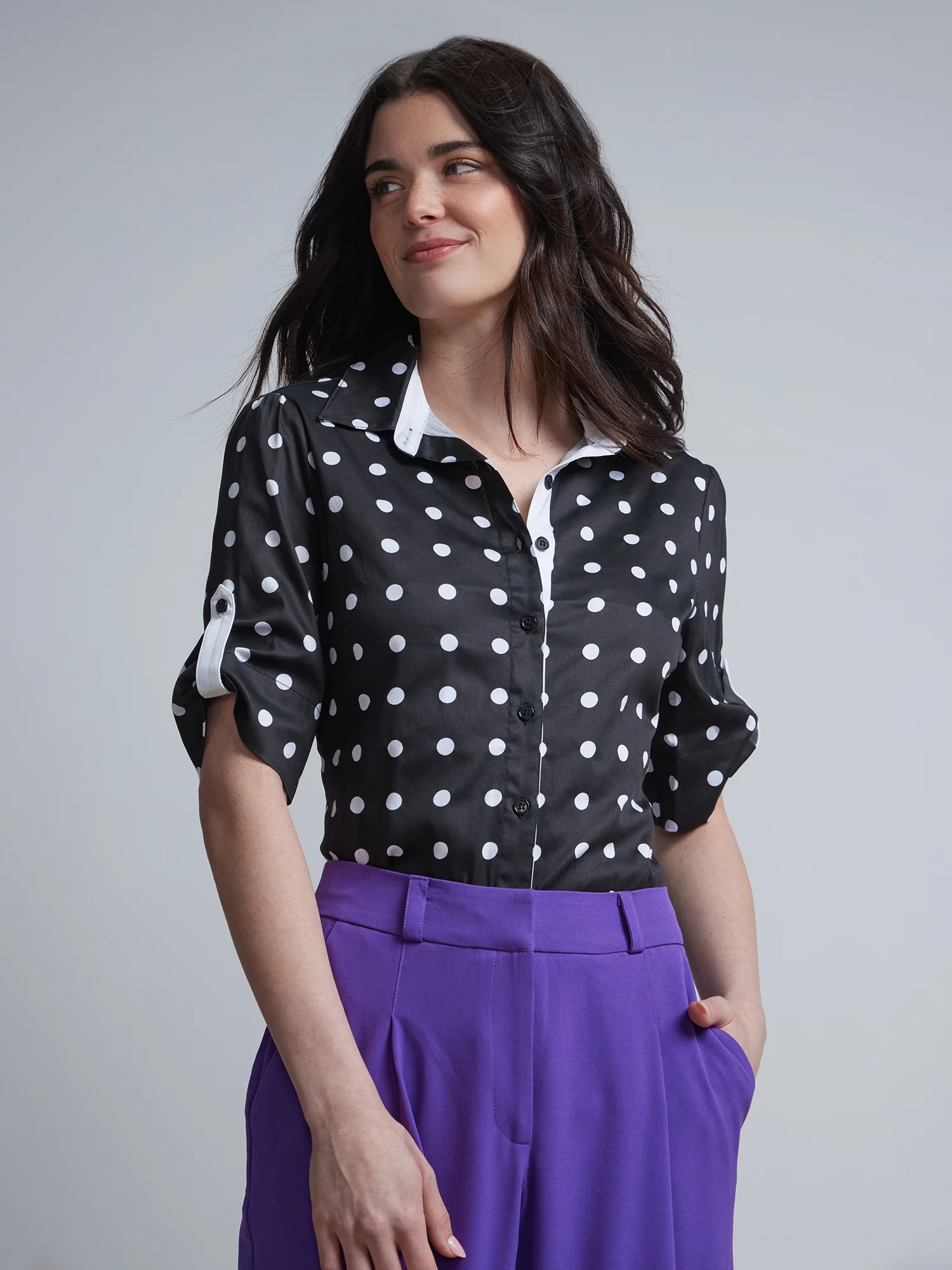 Polka-Dot Short-Sleeve Button-Front - NY&C Madison Shirt®