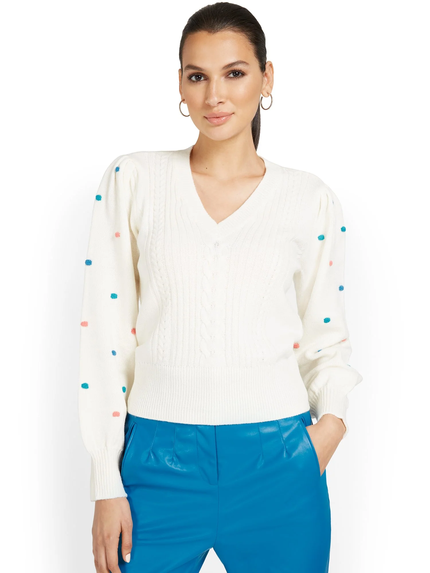 Pom-Pom Sleeve Sweater - Image 2