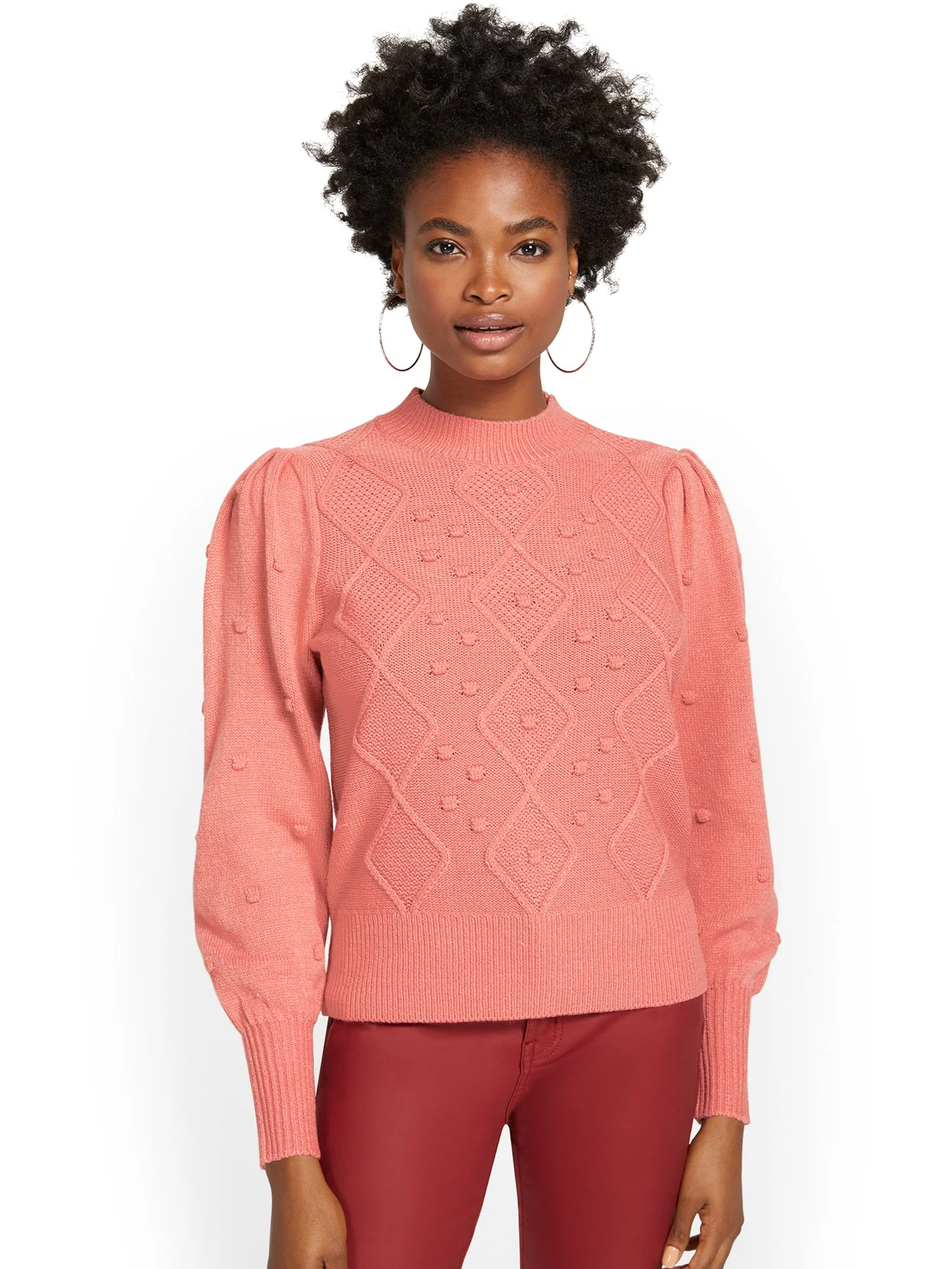 Popcorn-Knit Mock-Neck Pullover Sweater - Image 5