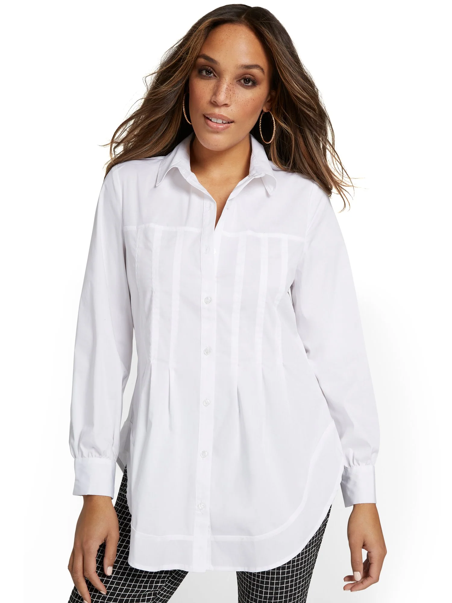 Poplin Button-Front Tunic Top - Image 2