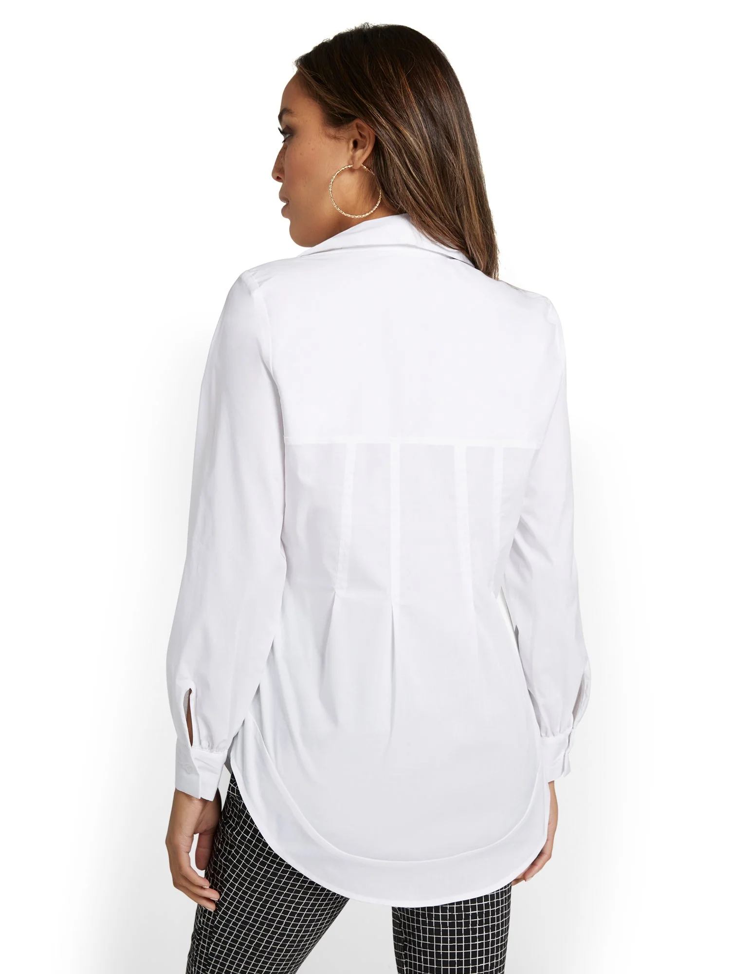 Poplin Button-Front Tunic Top - Image 3