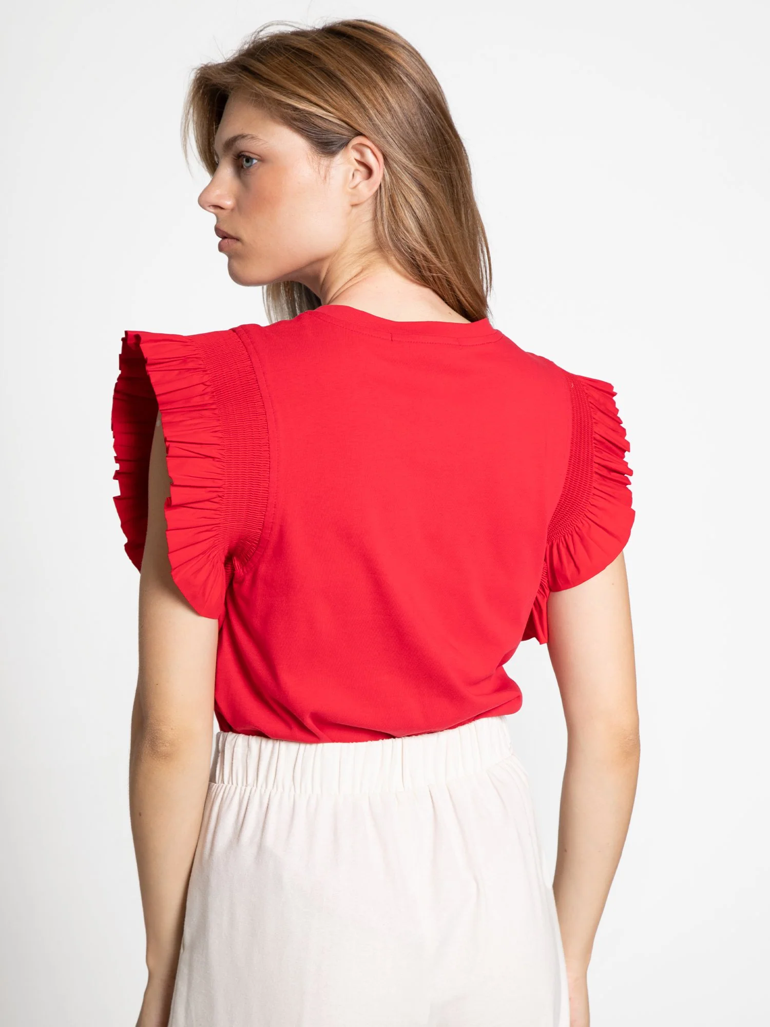 Poplin Knit Mixed Ruffle Detail Top - English Factory - Image 3