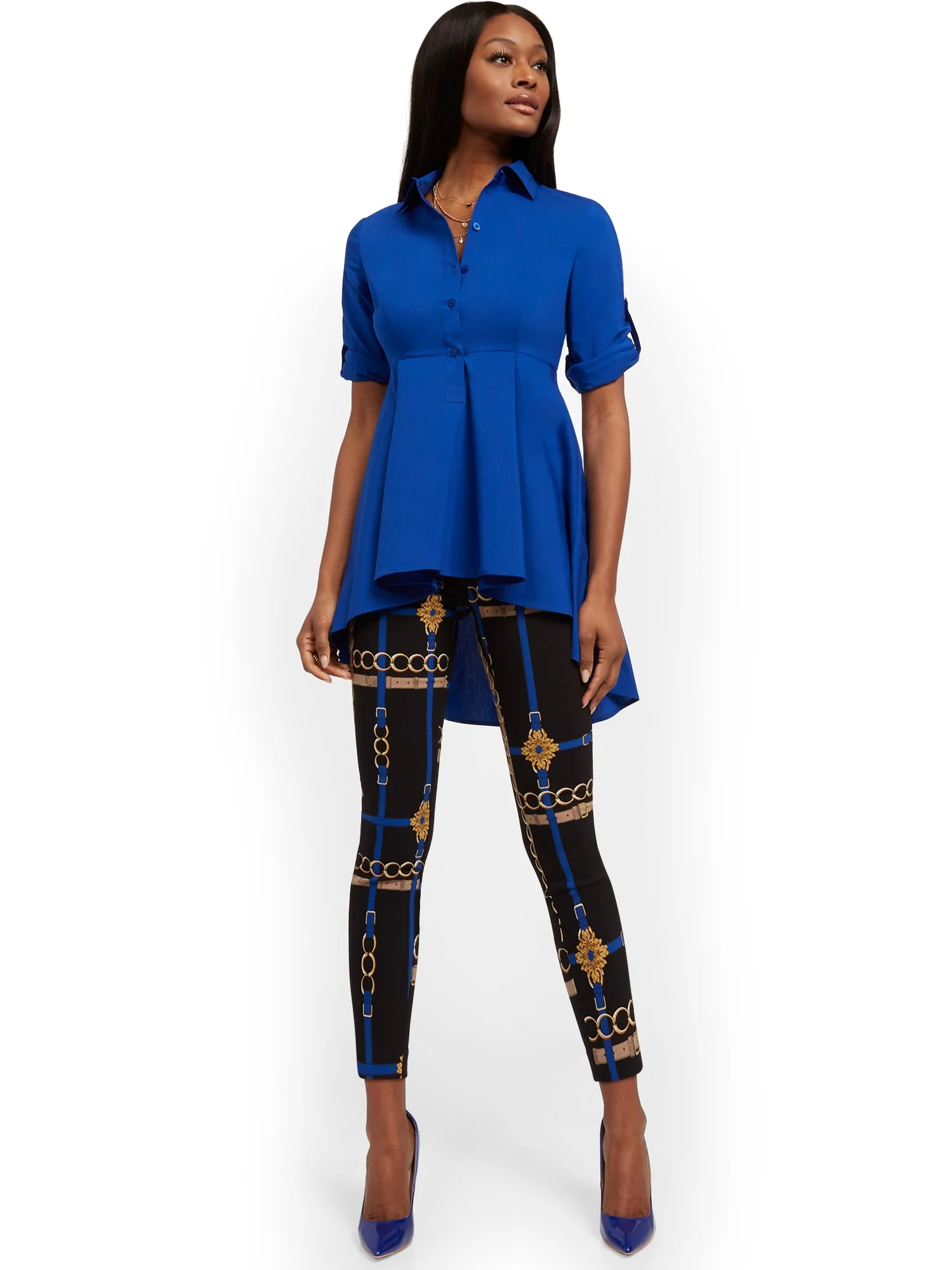 Poplin Peplum-Hem Tunic Shirt - Image 23