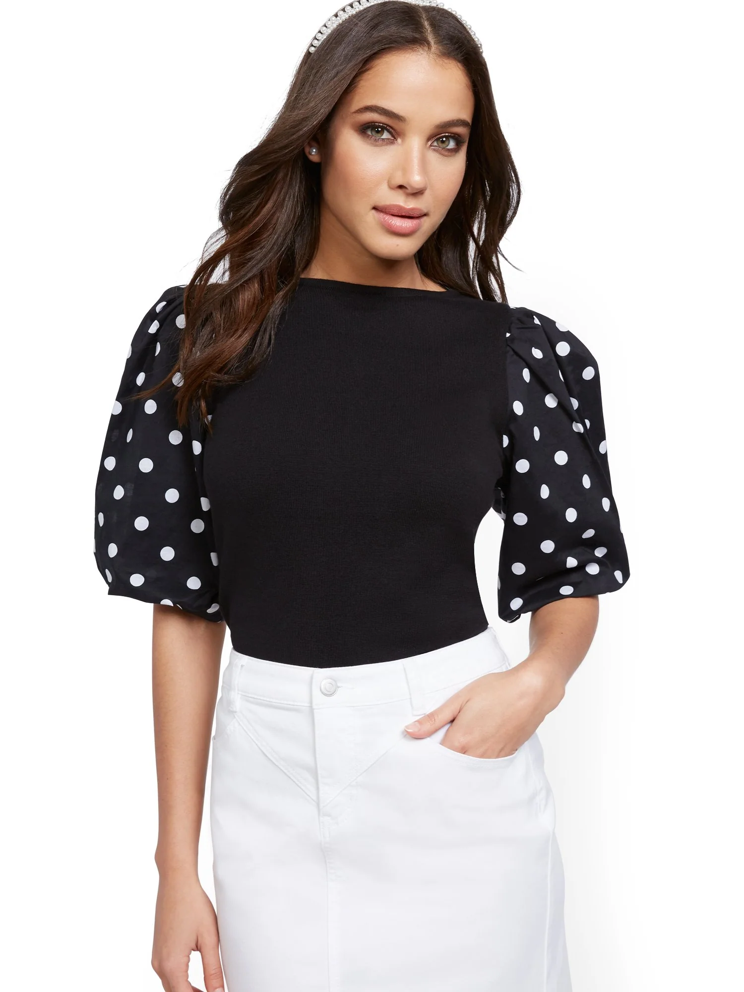 Poplin Puff-Sleeve Sweater - Image 2