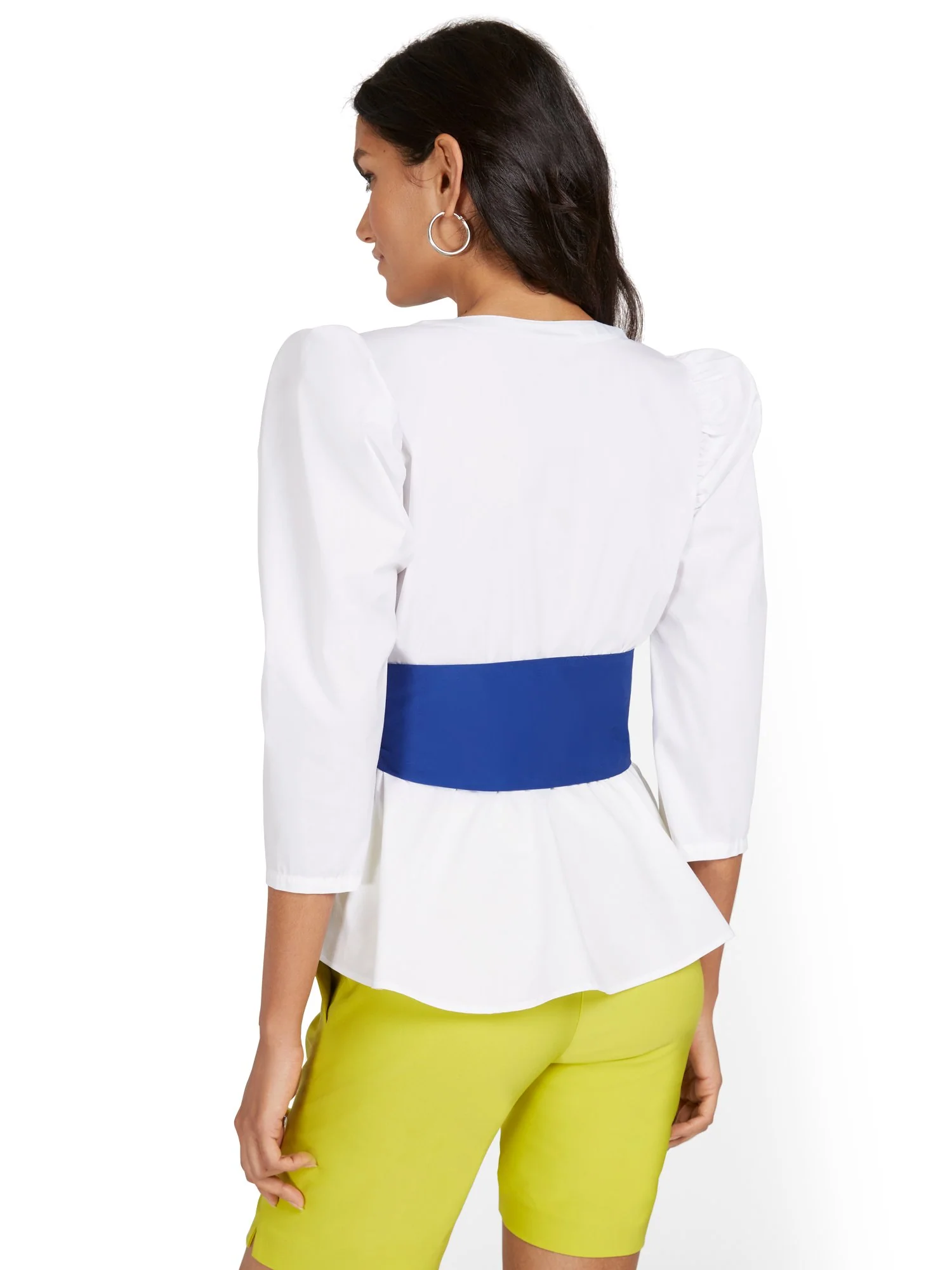 Poplin Shirred-Shoulder Bow-Front Shirt - Image 3