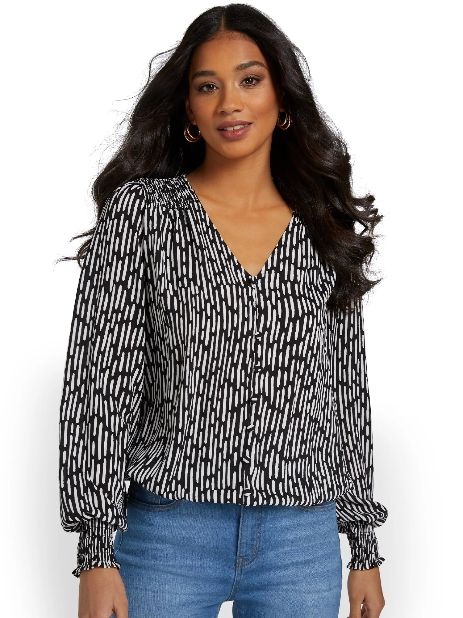 Printed Banded Button-Down Blouse - Image 2
