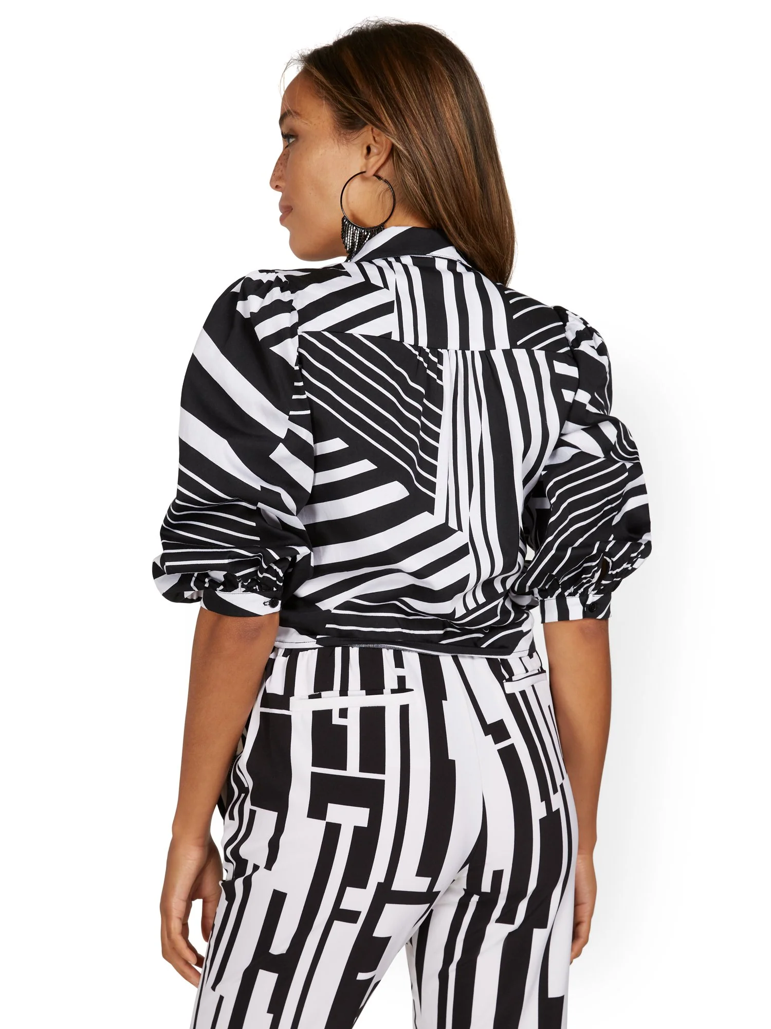 Printed Bow-Front Poplin Shirt - Image 3
