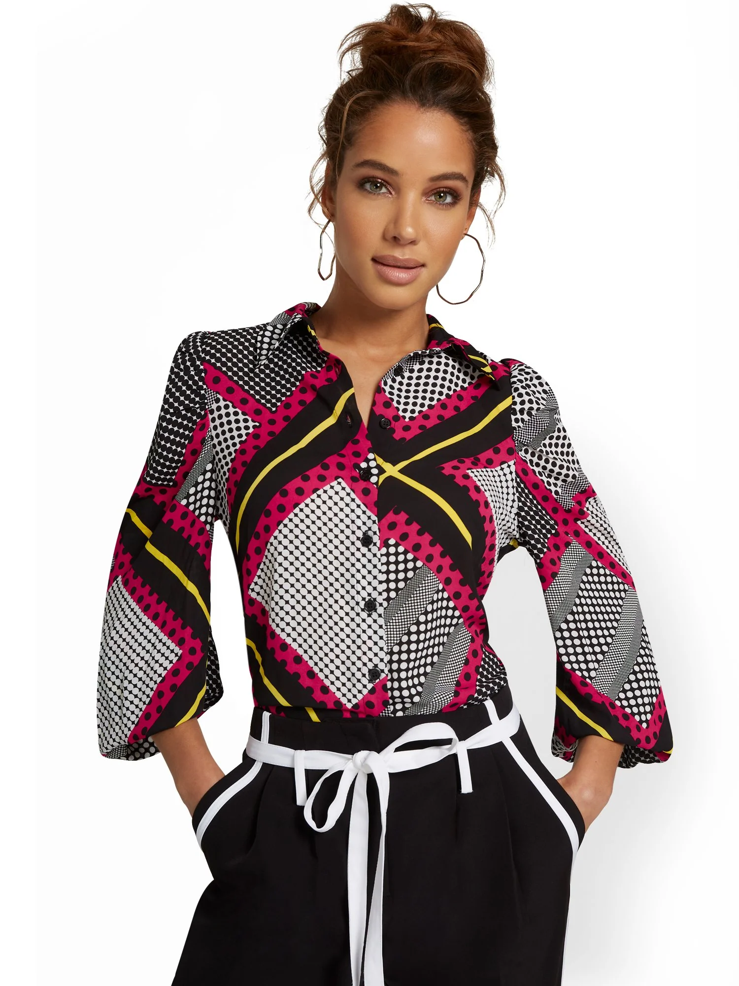 Printed Button-Front Blouse