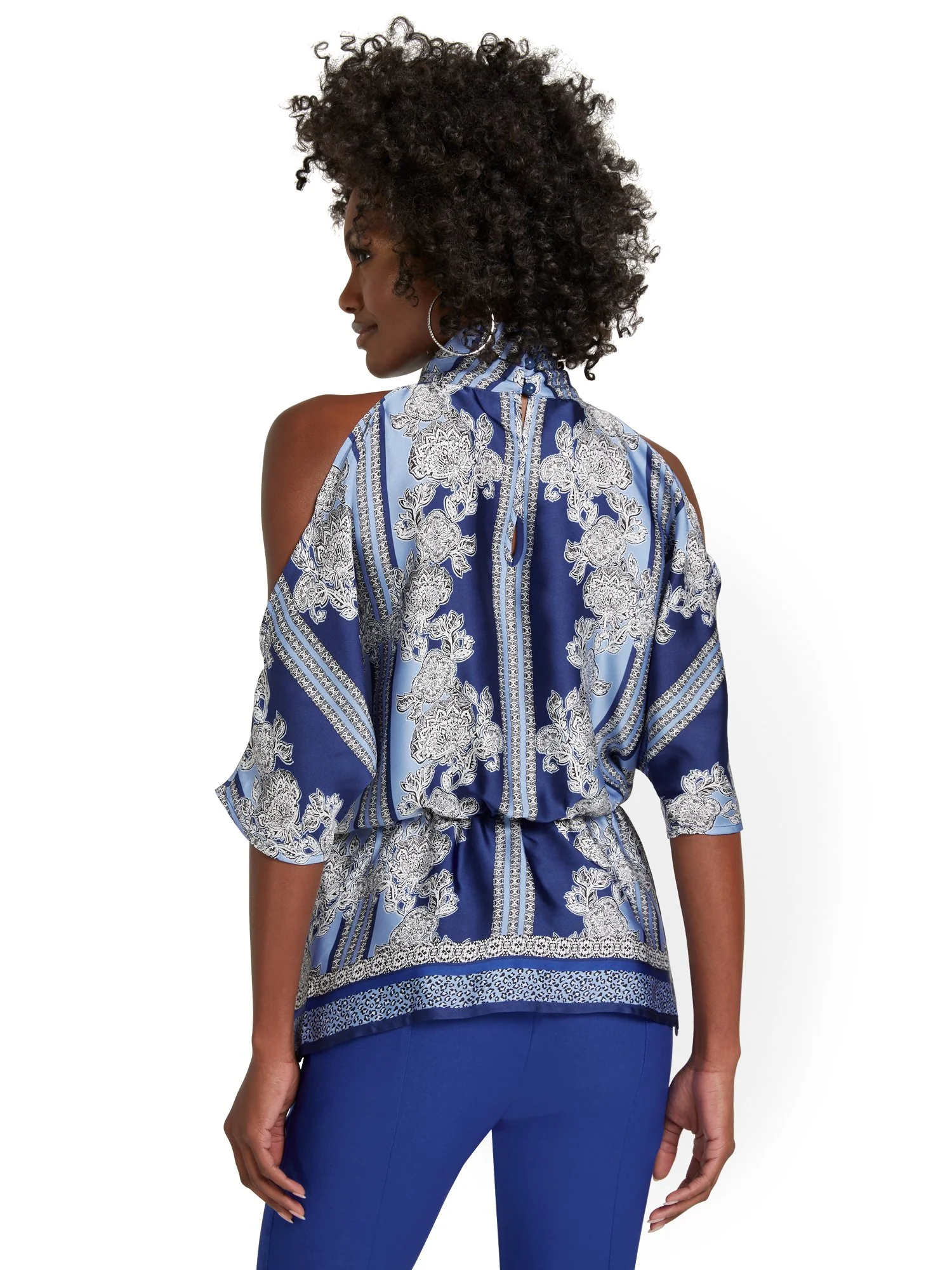 Printed Cold-Shoulder Blouse - Image 3