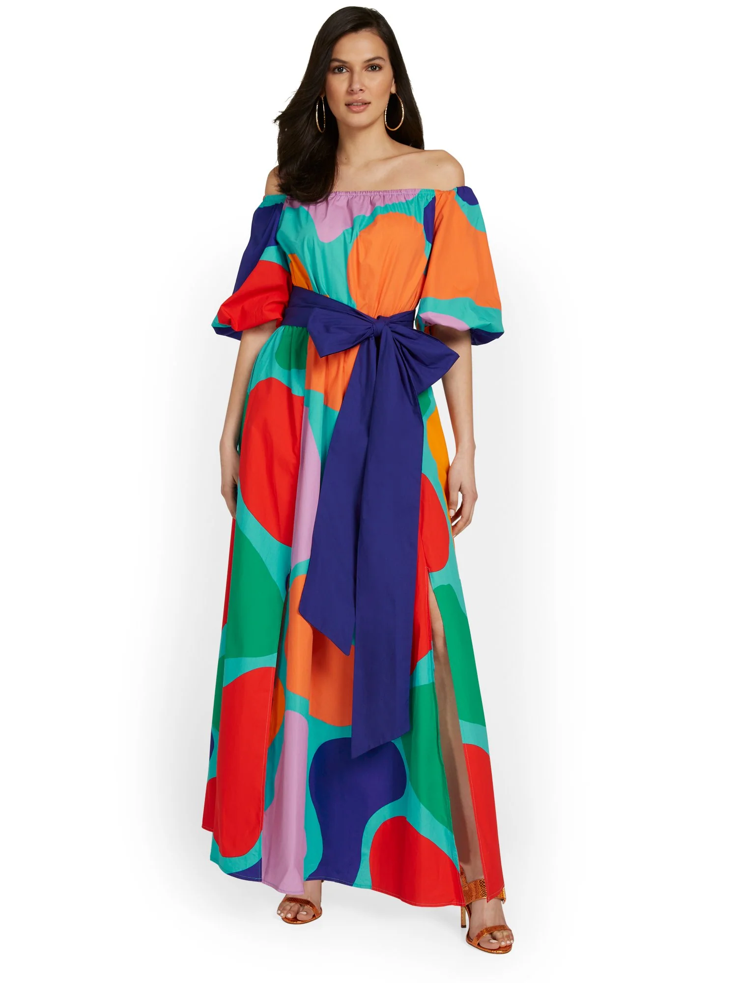 Printed Off-The-Shoulder Poplin Maxi Dress