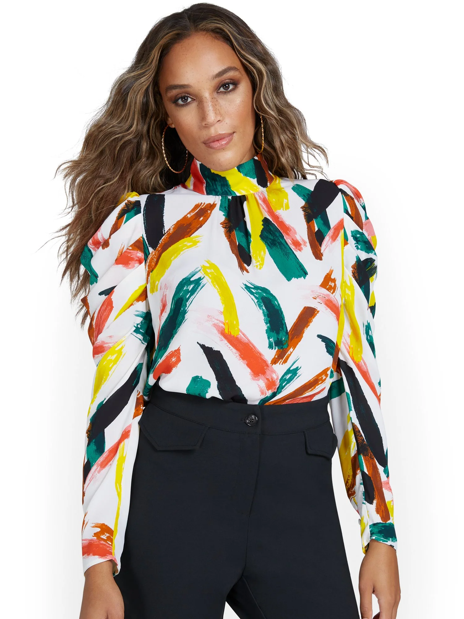 Printed Puff-Sleeve Blouse