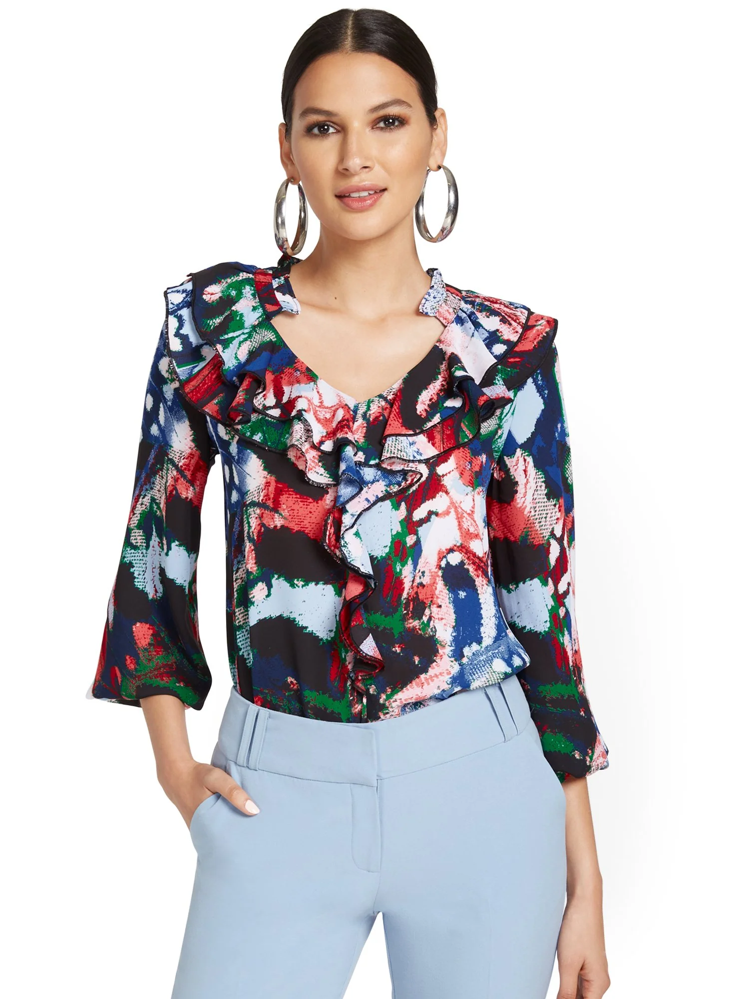 Printed Ruffle-Front Blouse - Image 2