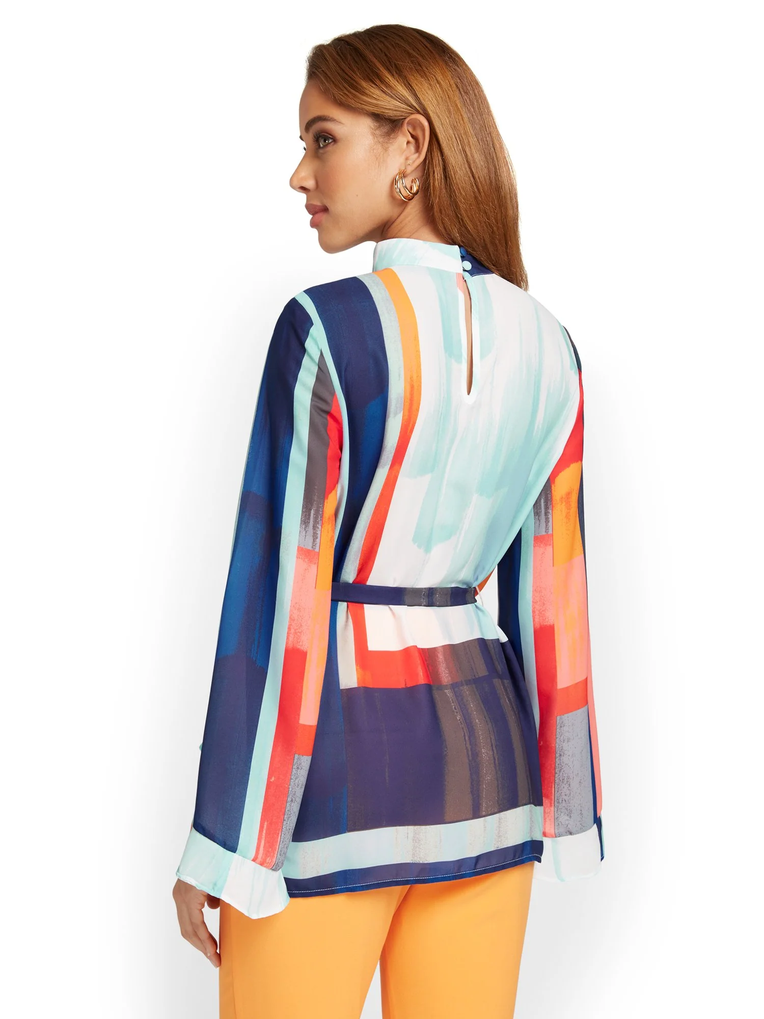 Printed Ruffle-Sleeve Tie-Waist Top - Image 3