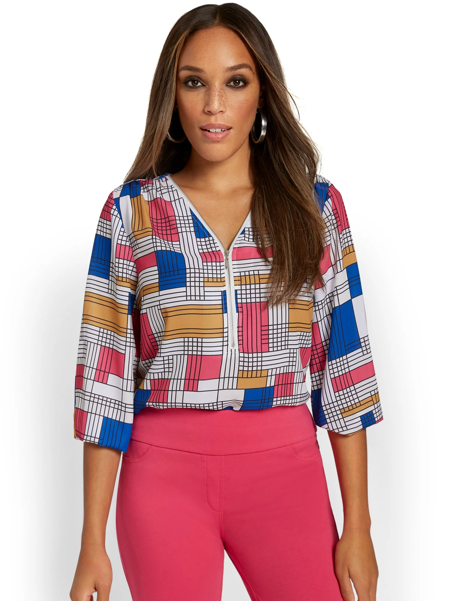Printed Zip-Front Blouse - Image 5