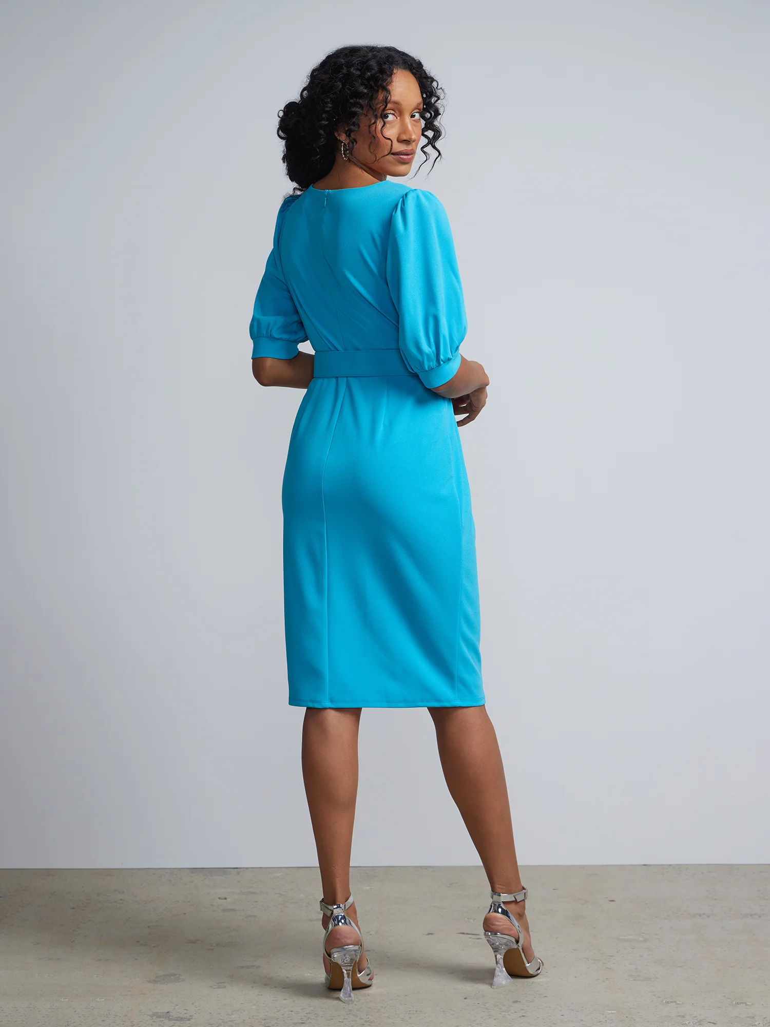 Puff-Sleeve Belted Sheath Dress - Magic Crepe® - Image 12