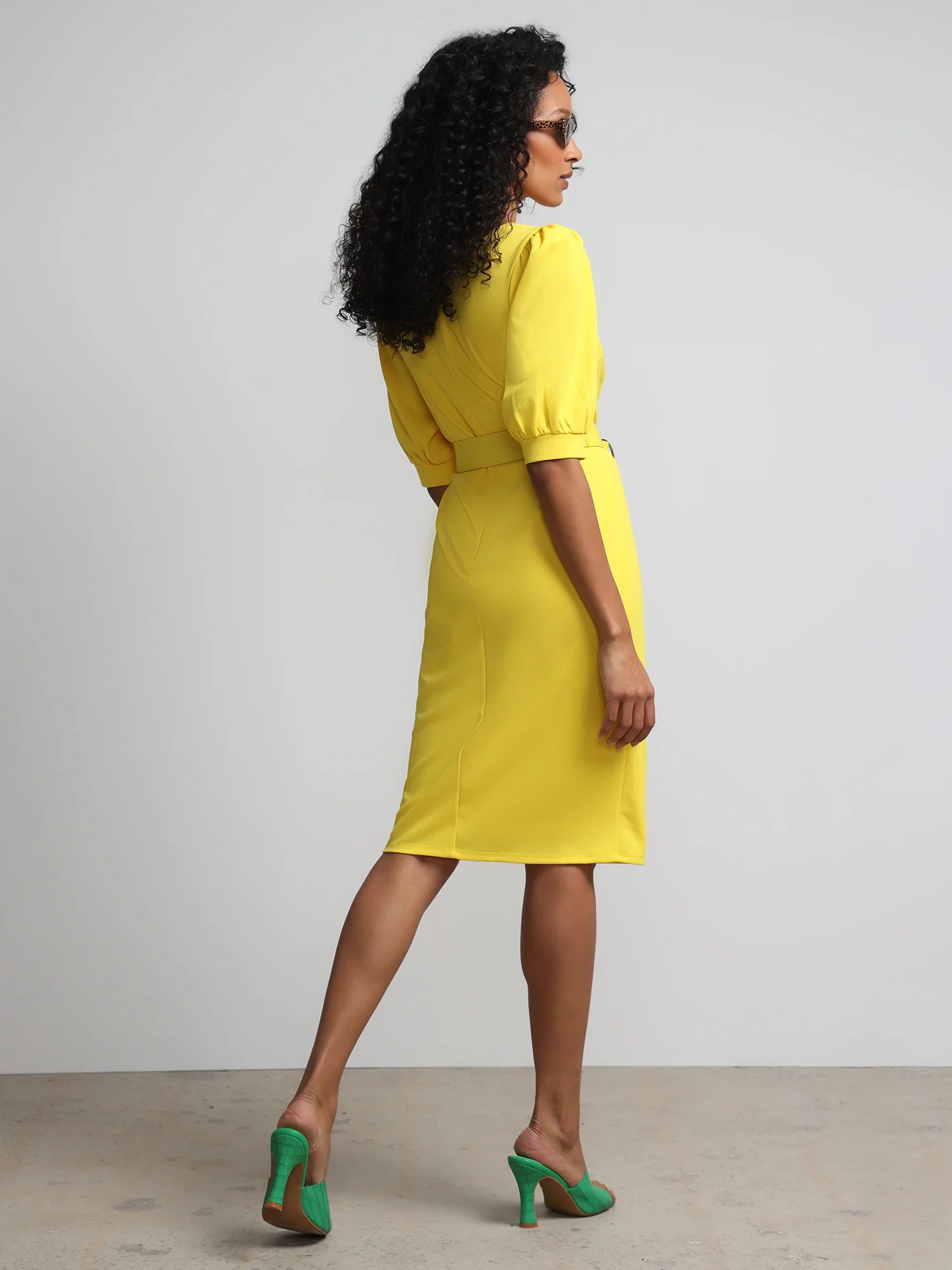 Puff-Sleeve Belted Sheath Dress - Magic Crepe® - Image 3