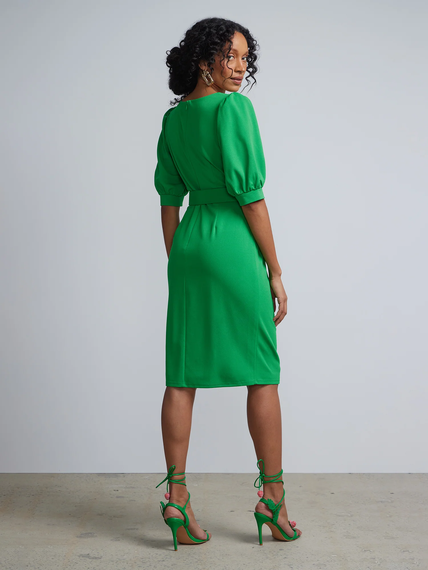 Puff-Sleeve Belted Sheath Dress - Magic Crepe® - Image 7