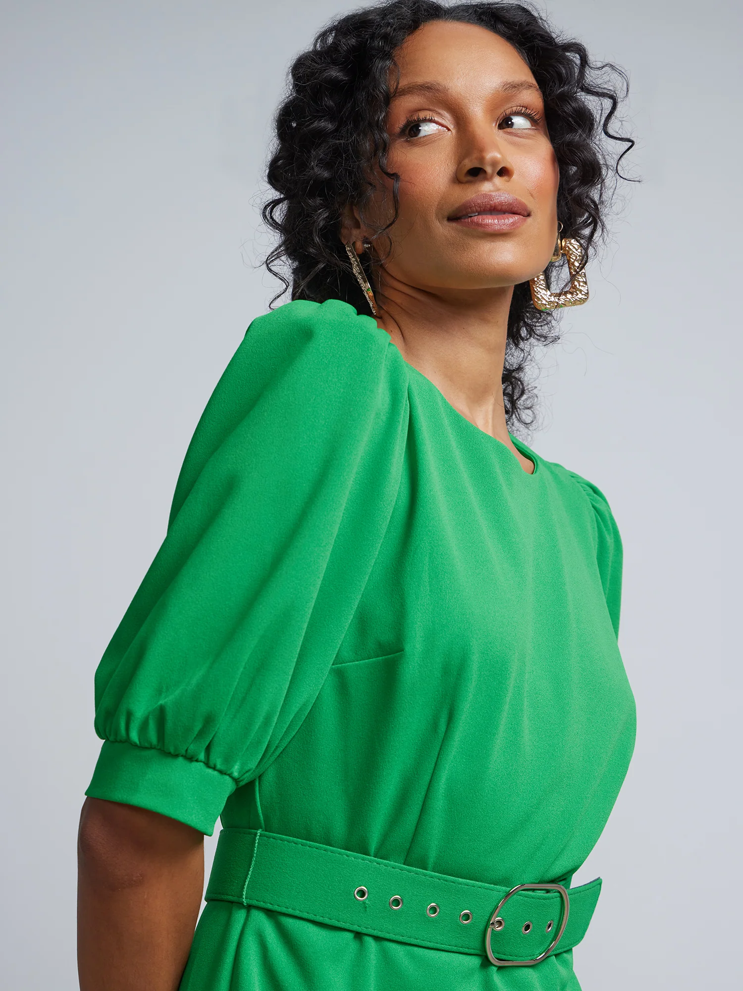 Puff-Sleeve Belted Sheath Dress - Magic Crepe® - Image 8
